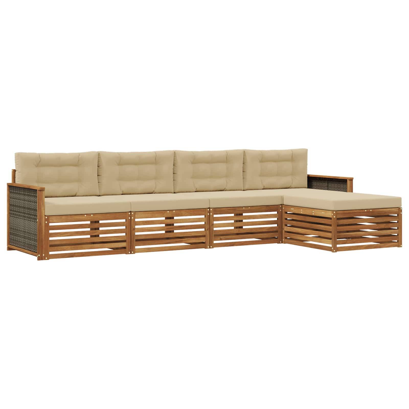 vidaXL Outdoor-Sofagarnitur mit Kissen 5 pcs Natur und Beige