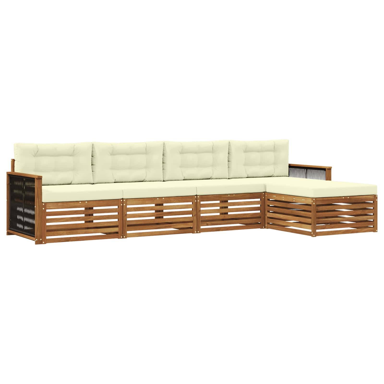 vidaXL Outdoor-Sofagarnitur mit Kissen 5 pcs Natur und Creme