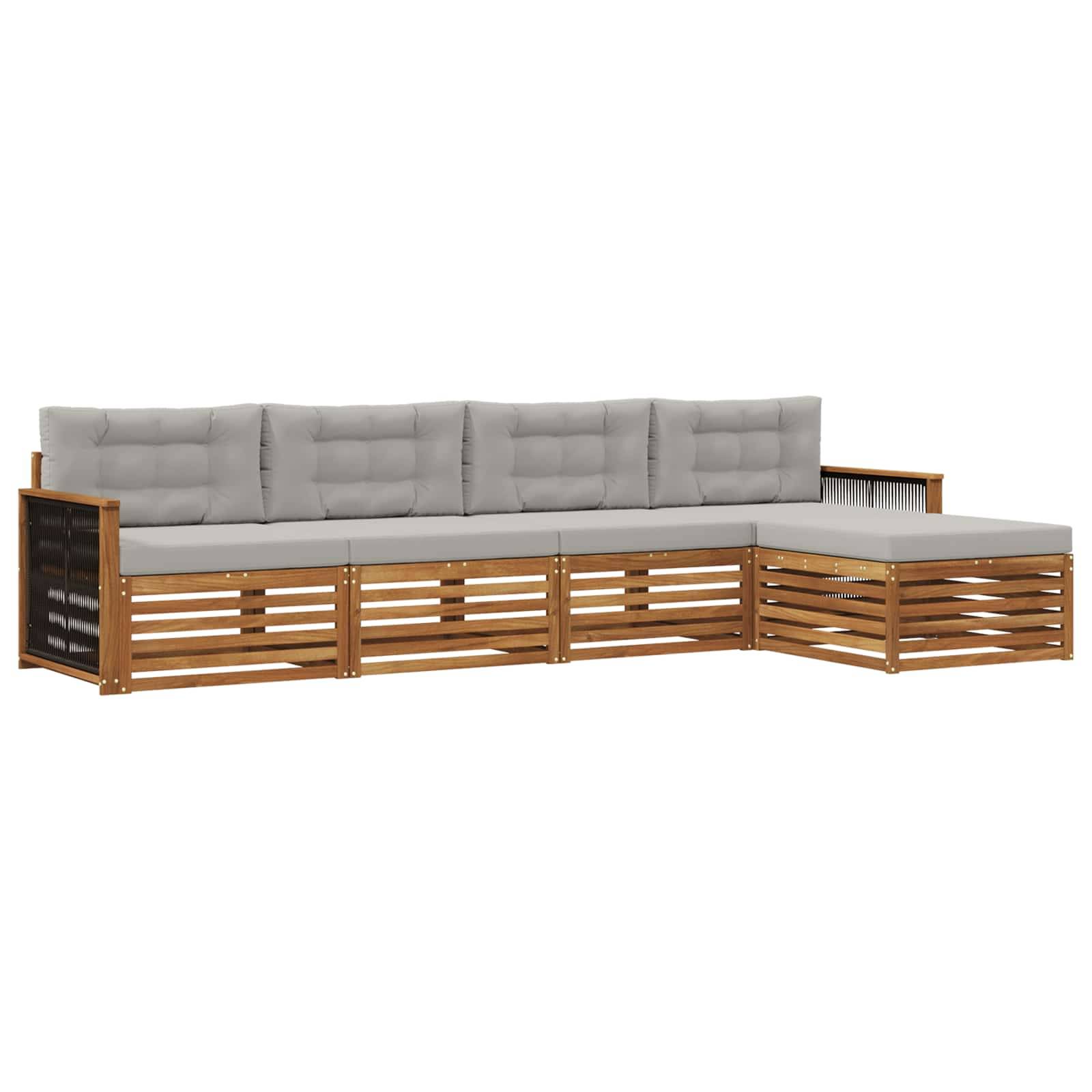 vidaXL Outdoor-Sofagarnitur mit Kissen 5 pcs Natürlich und Hellgrau