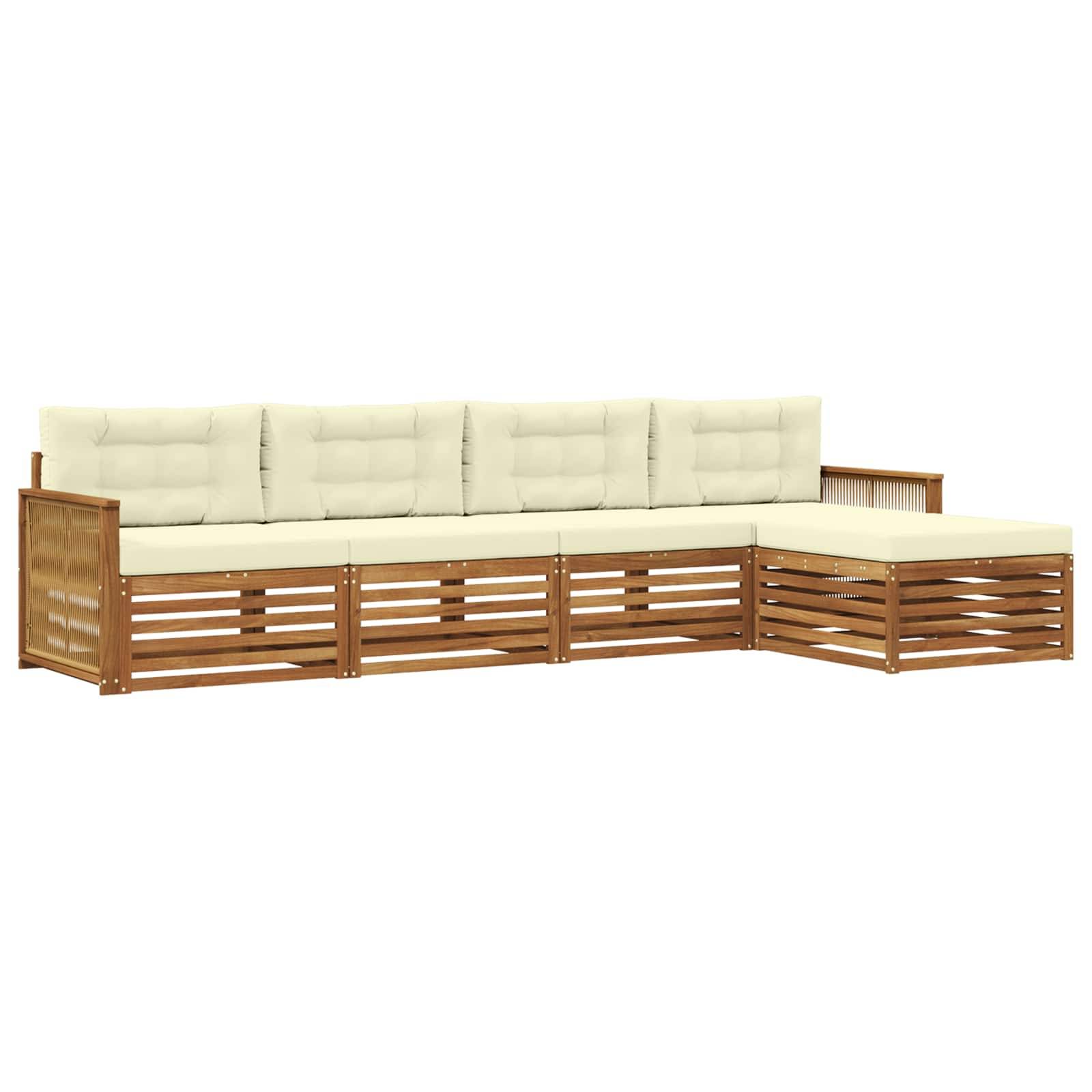 vidaXL Outdoor-Sofagarnitur mit Kissen 5 pcs Natur und Creme