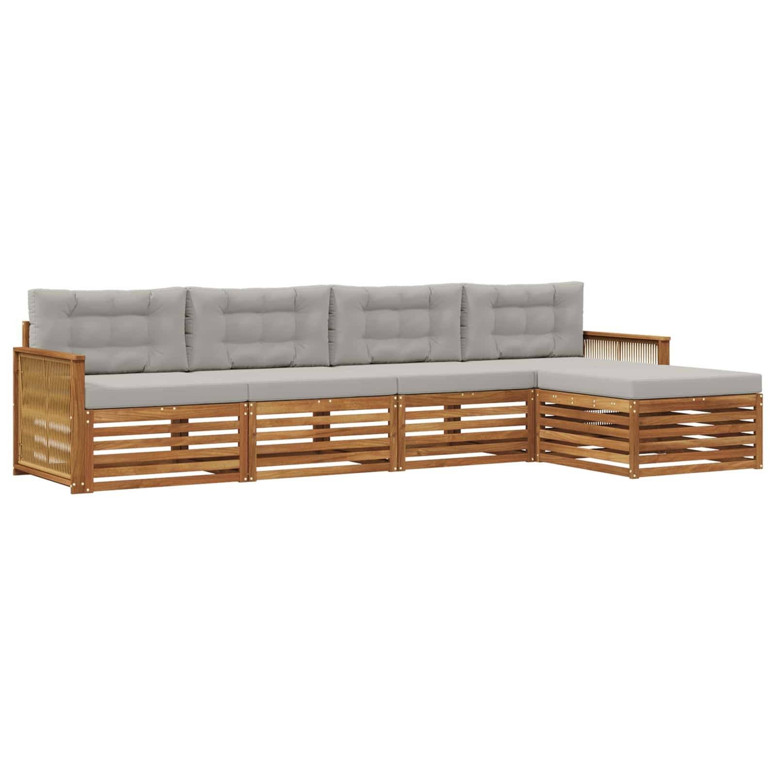 vidaXL Outdoor-Sofagarnitur mit Kissen 5 pcs Natürlich und Hellgrau