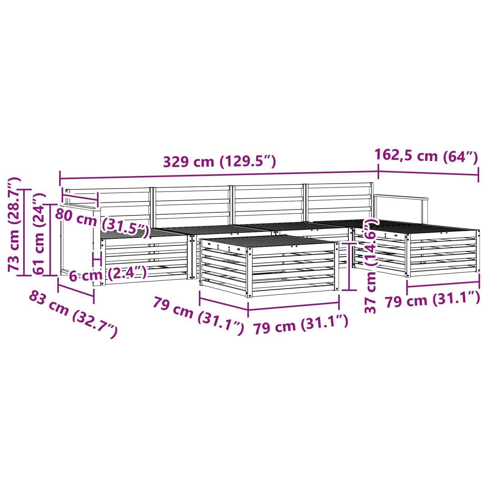 vidaXL Outdoor-Sofagarnitur 6 pcs Natur 79 x 79 x 37 cm