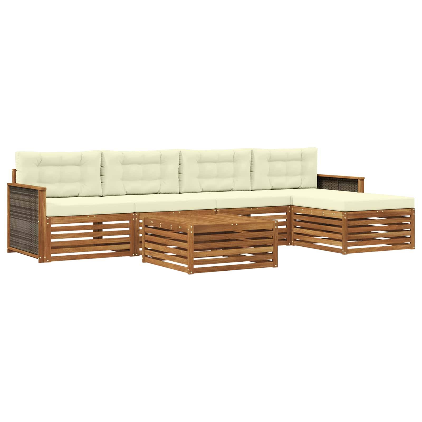 vidaXL Outdoor-Sofagarnitur mit Kissen 6 pcs Natur und Creme