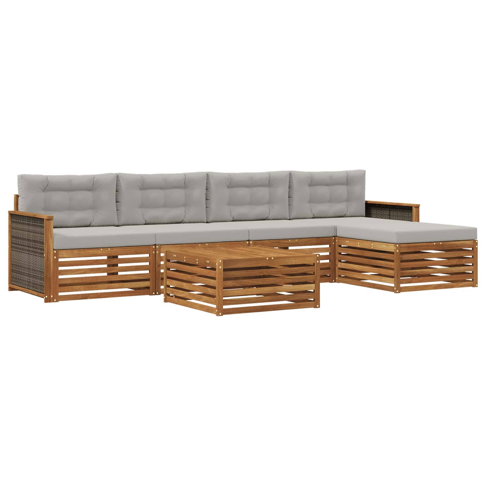 vidaXL Outdoor-Sofagarnitur mit Kissen 6 pcs Natürlich und Hellgrau