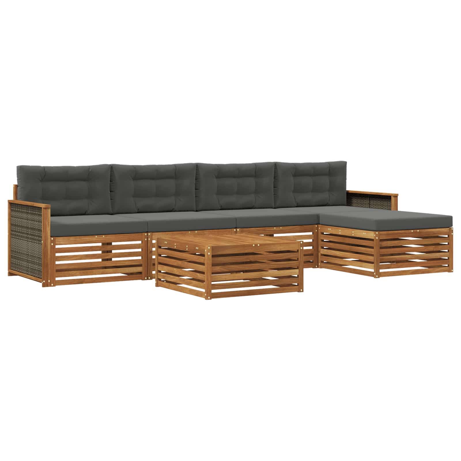 vidaXL Outdoor-Sofagarnitur mit Kissen 6 pcs Natur und Anthrazit