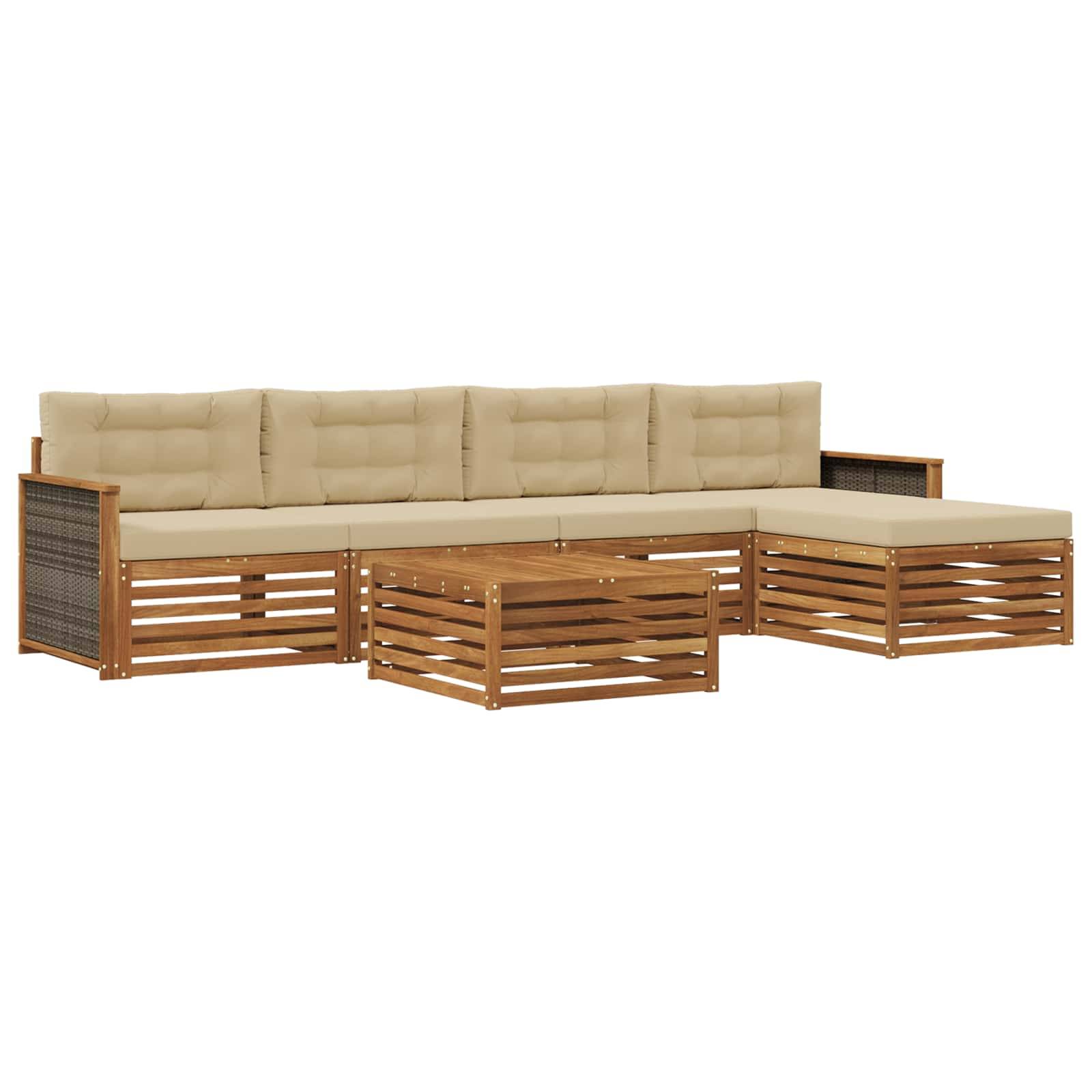 vidaXL Outdoor-Sofagarnitur mit Kissen 6 pcs Natur und Beige