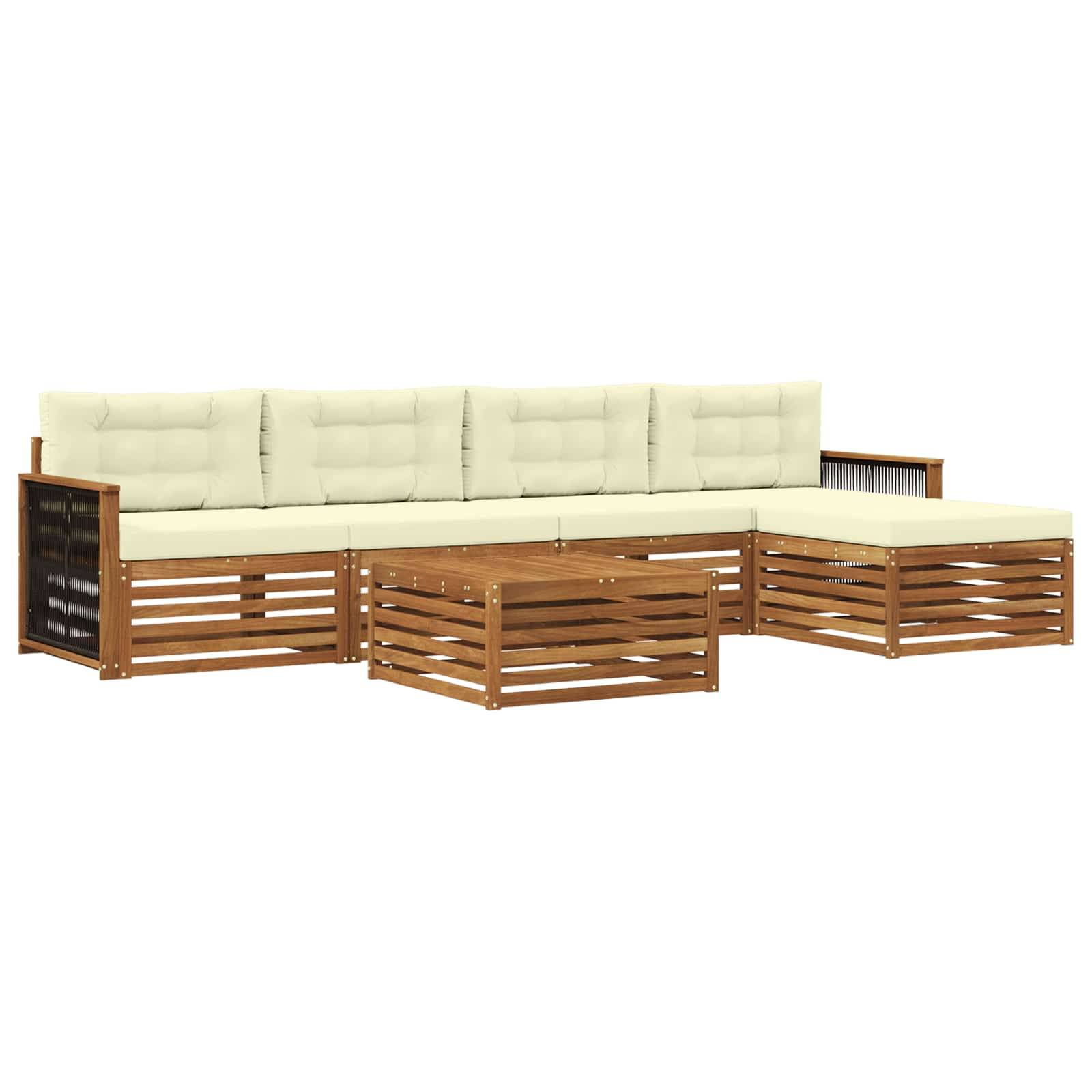 vidaXL Outdoor-Sofagarnitur mit Kissen 6 pcs Natur und Creme