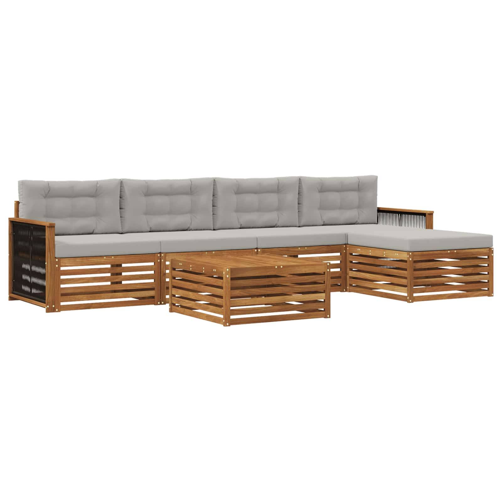 vidaXL Outdoor-Sofagarnitur mit Kissen 6 pcs Natürlich und Hellgrau