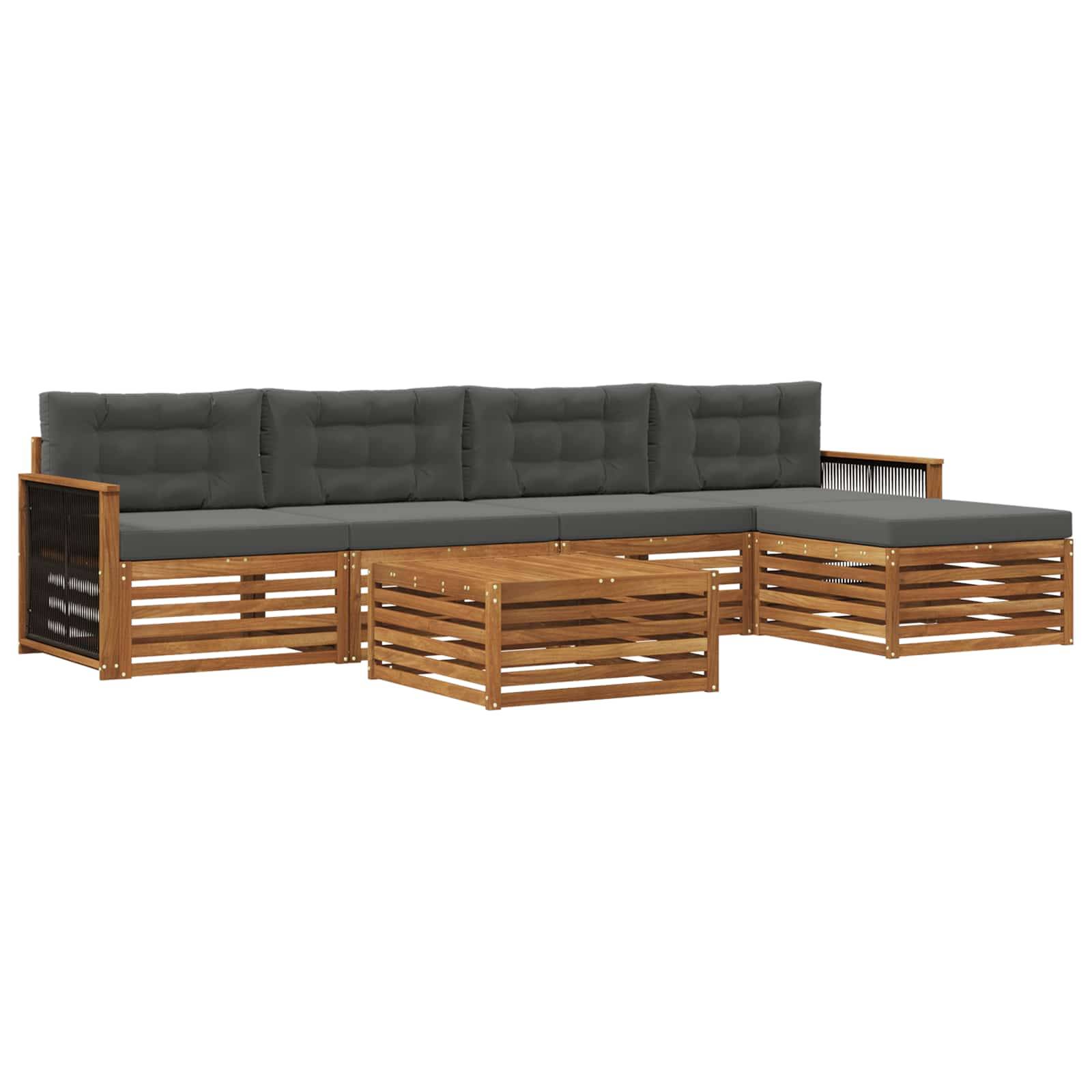 vidaXL Outdoor-Sofagarnitur mit Kissen 6 pcs Natur und Anthrazit