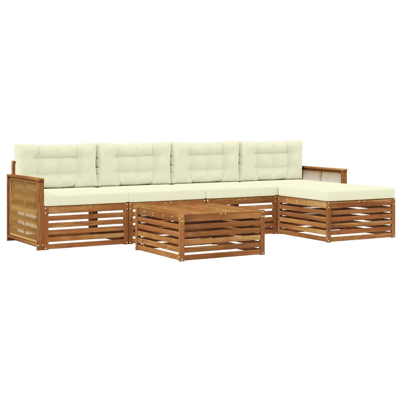 vidaXL Outdoor-Sofagarnitur mit Kissen 6 pcs Natur und Creme