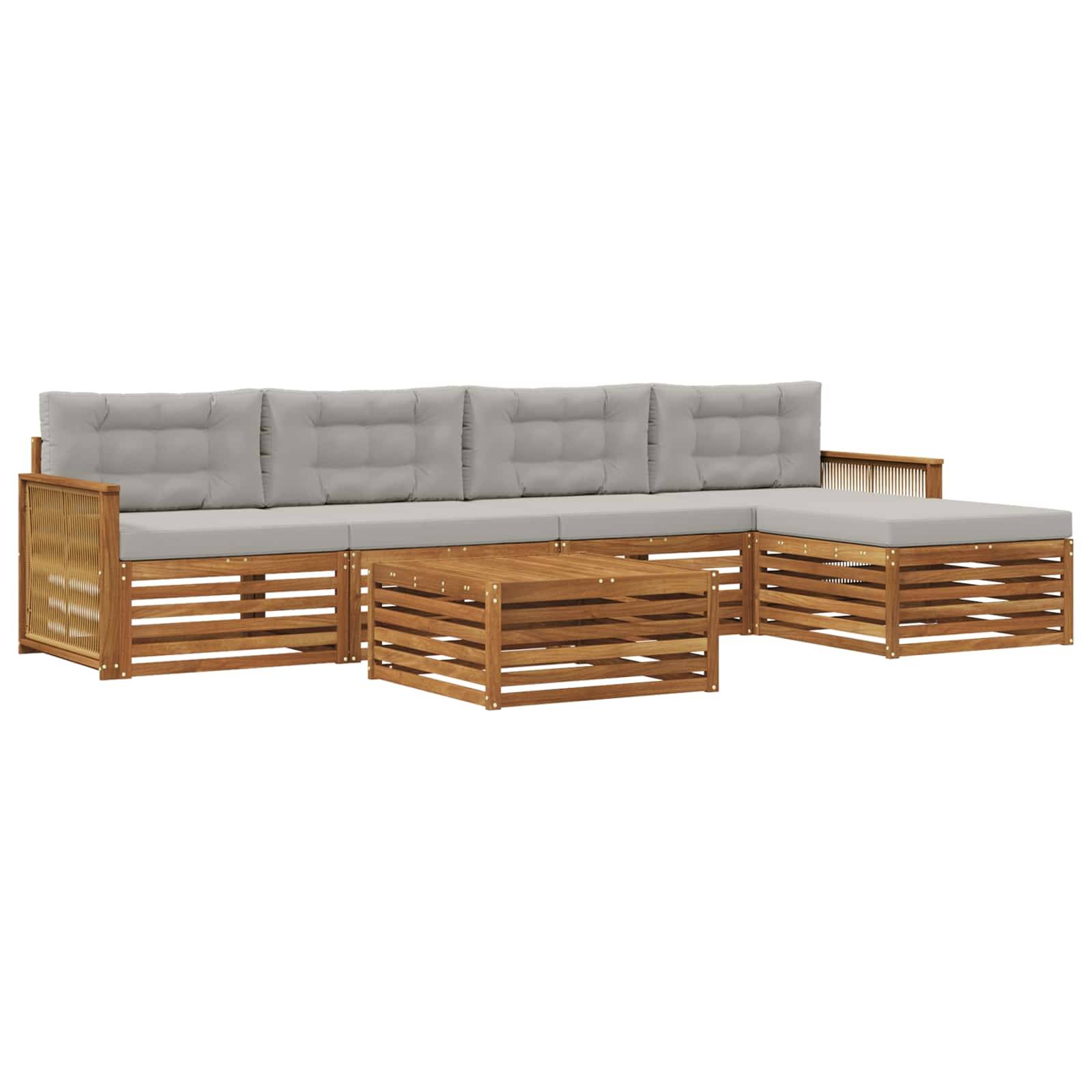 vidaXL Outdoor-Sofagarnitur mit Kissen 6 pcs Natürlich und Hellgrau