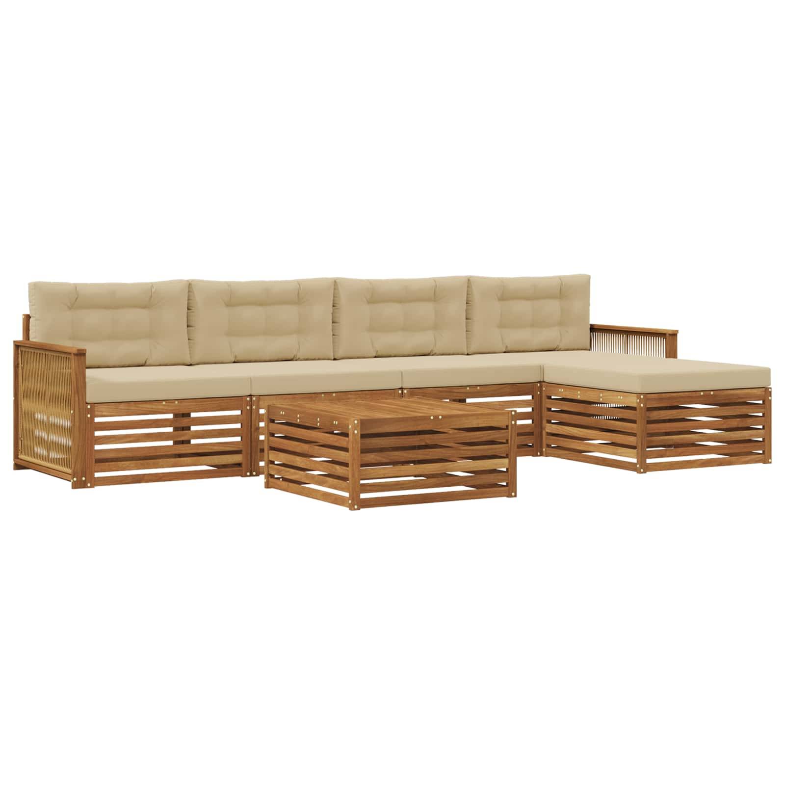 vidaXL Outdoor-Sofagarnitur mit Kissen 6 pcs Natur und Beige