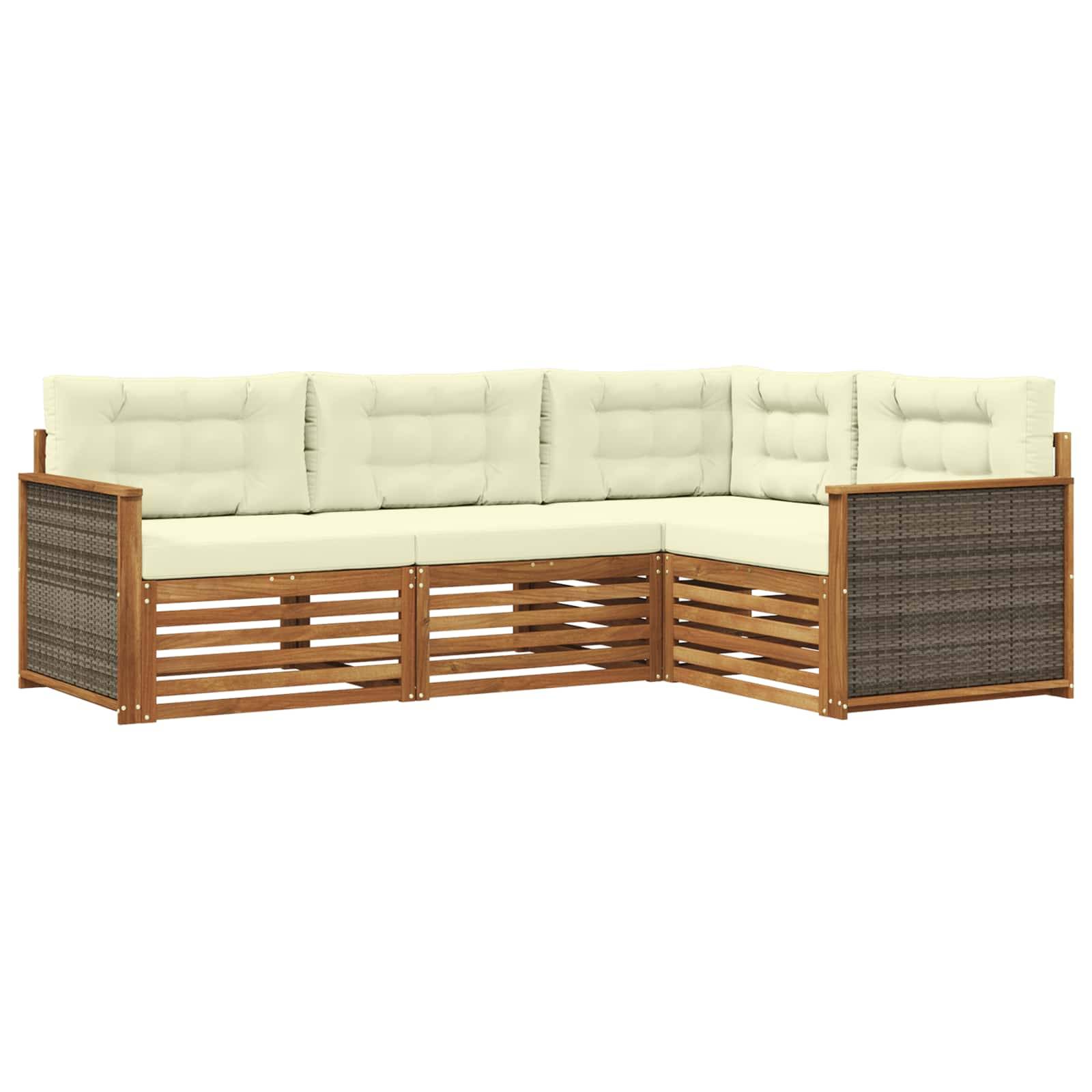 vidaXL Outdoor-Sofagarnitur mit Kissen 4 pcs Natur und Creme