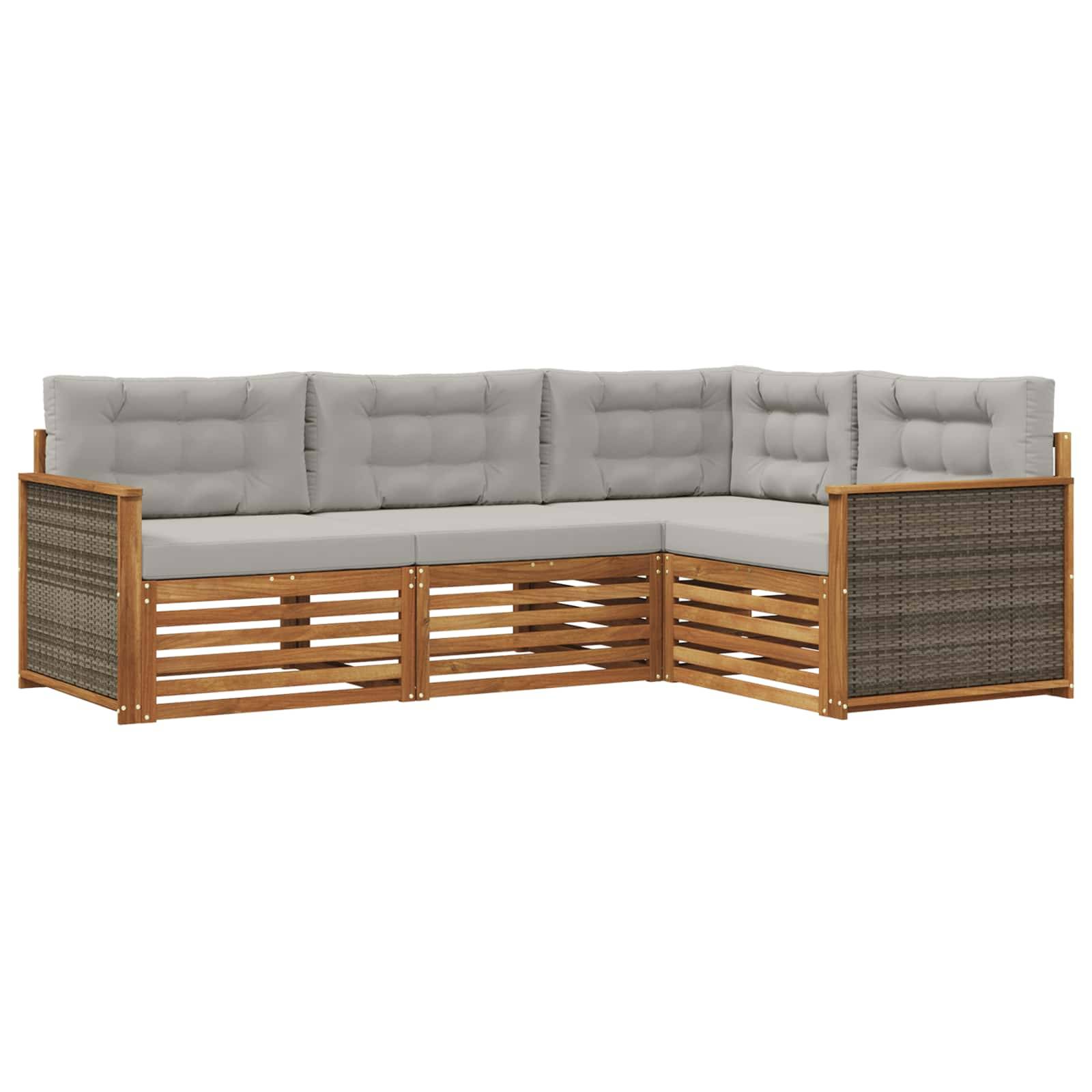 vidaXL Outdoor-Sofagarnitur mit Kissen 4 pcs Natürlich und Hellgrau