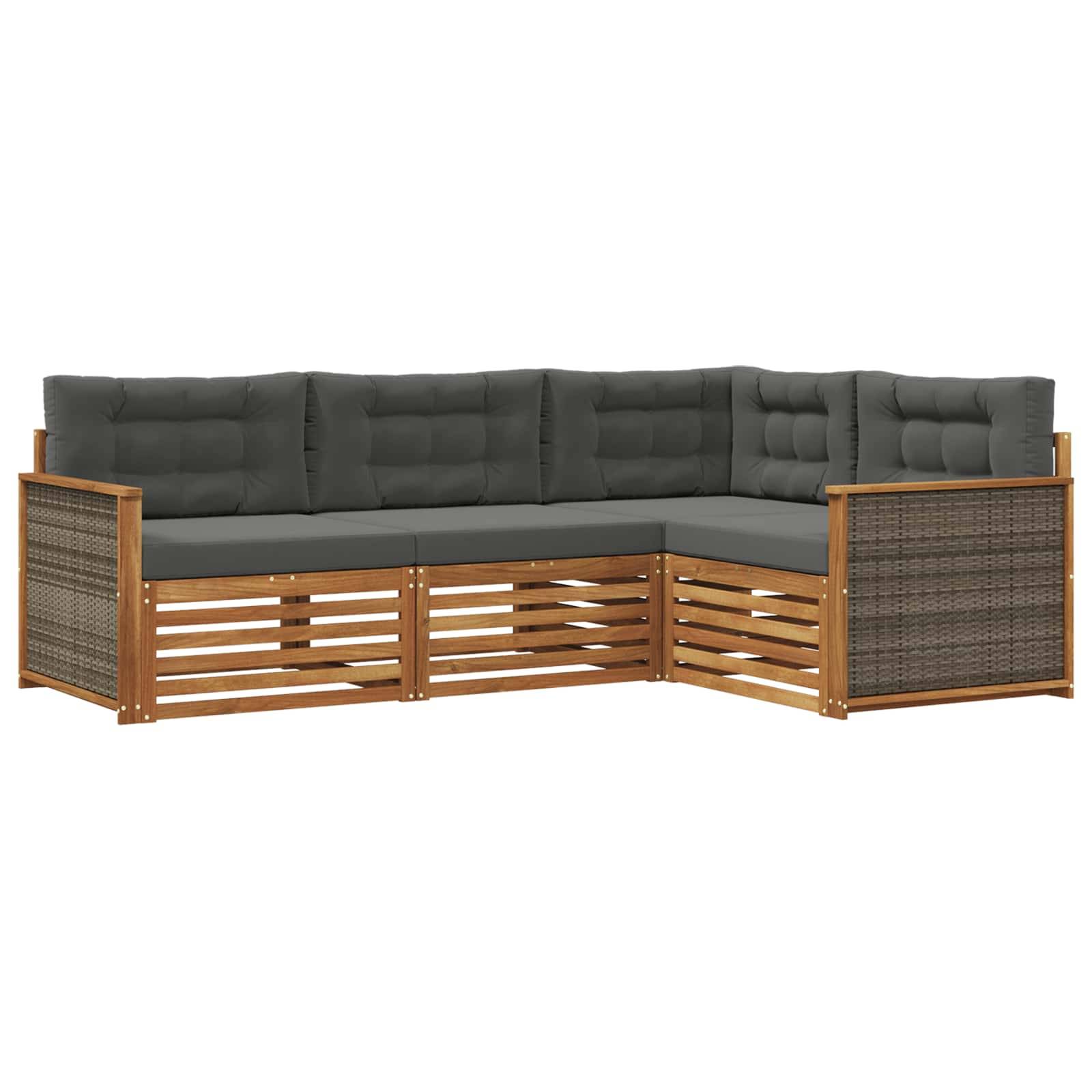 vidaXL Outdoor-Sofagarnitur mit Kissen 4 pcs Natur und Anthrazit
