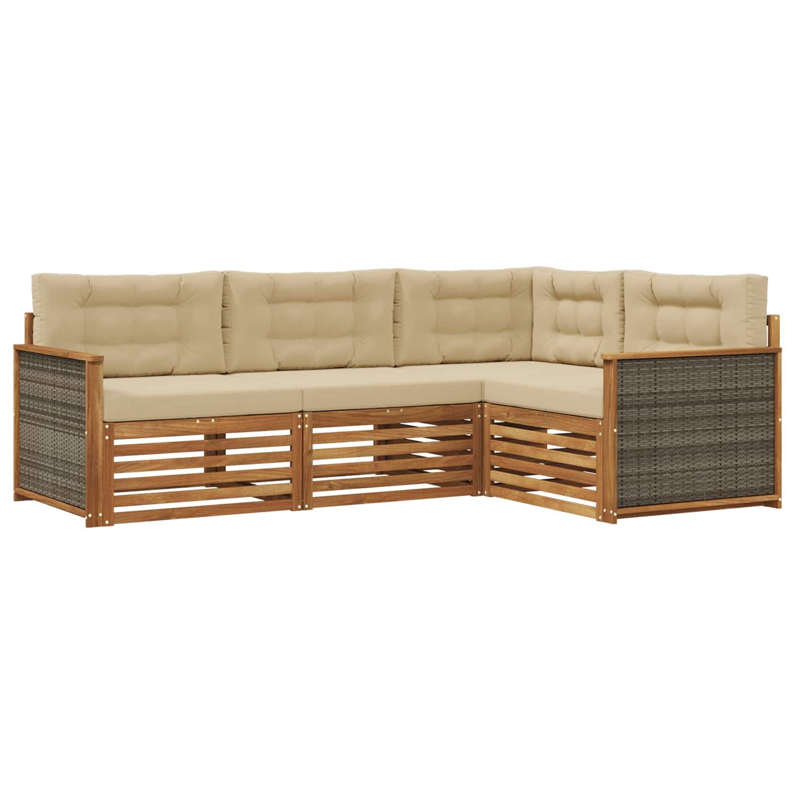 vidaXL Outdoor-Sofagarnitur mit Kissen 4 pcs Natur und Beige