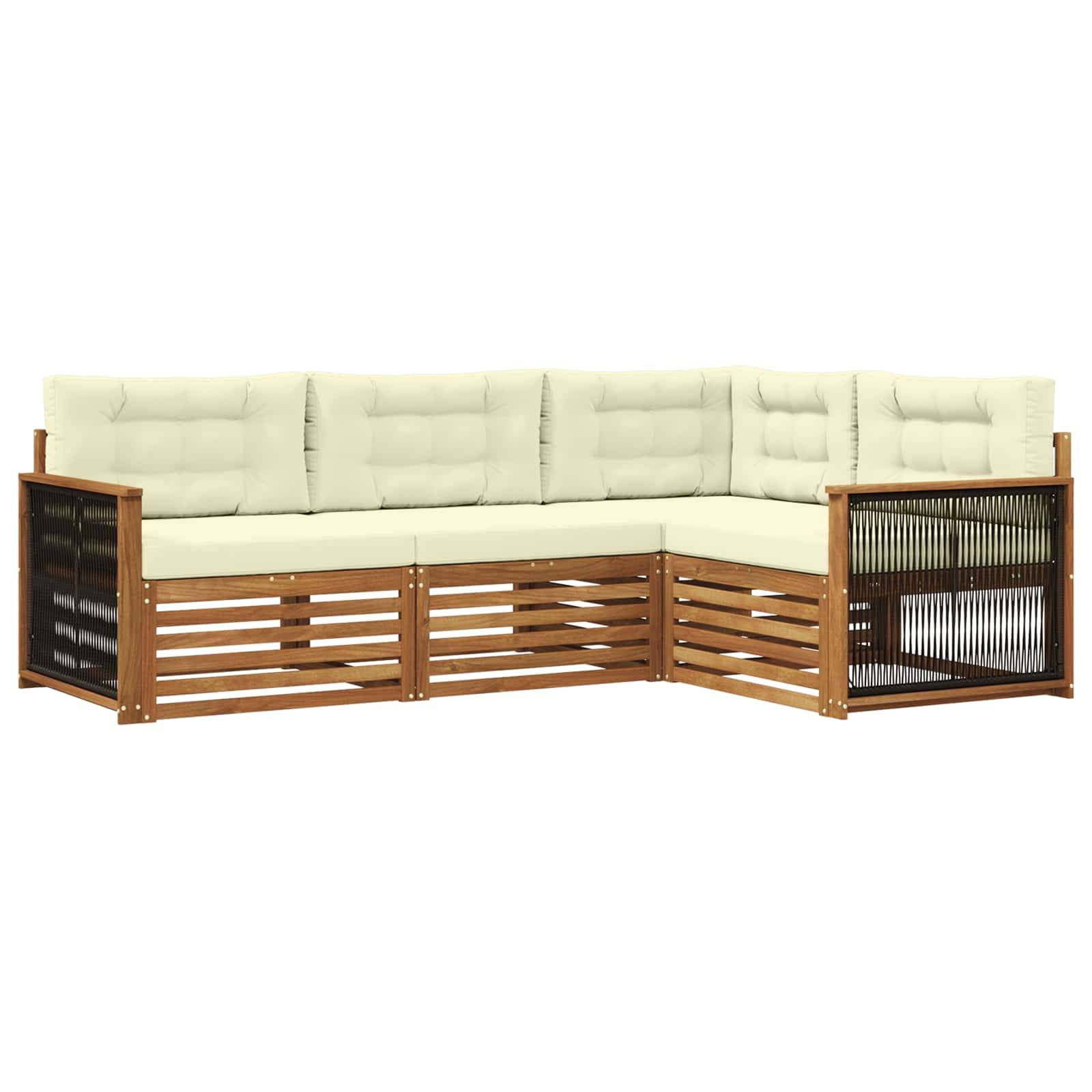 vidaXL Outdoor-Sofagarnitur mit Kissen 4 pcs Natur und Creme
