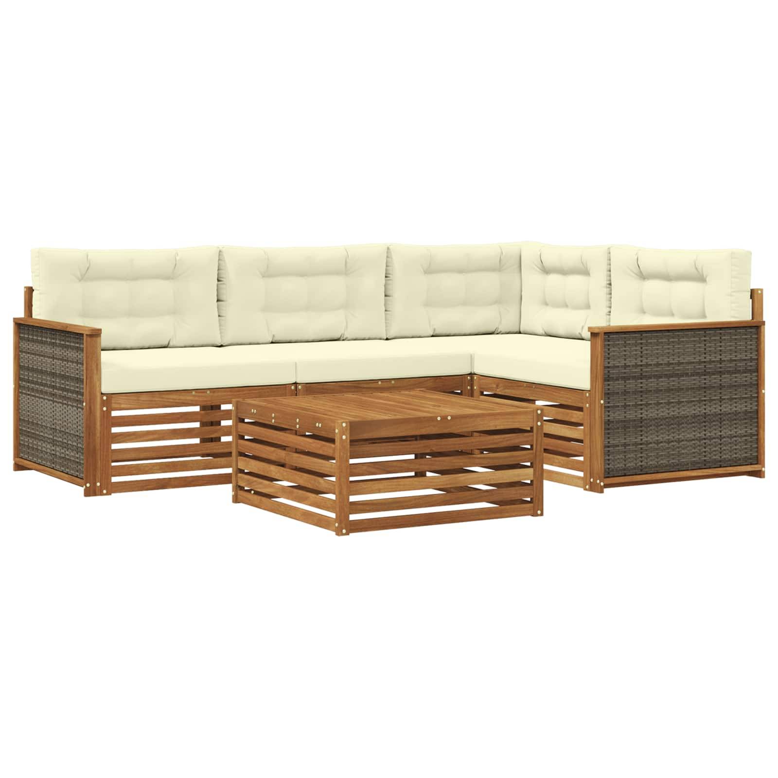vidaXL Outdoor-Sofagarnitur mit Kissen 5 pcs Natur und Creme