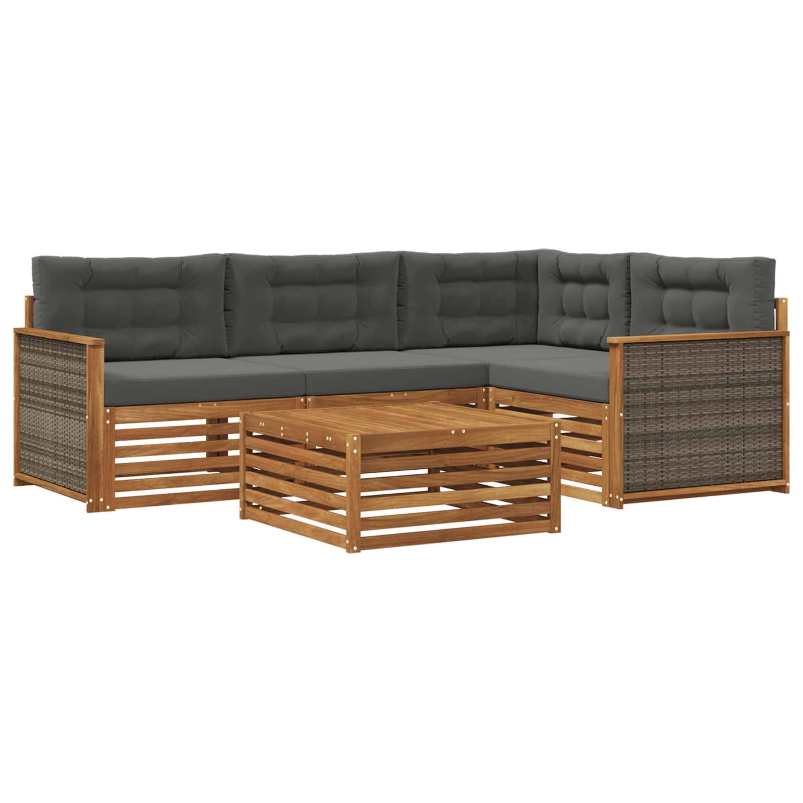 vidaXL Outdoor-Sofagarnitur mit Kissen 5 pcs Natur und Anthrazit