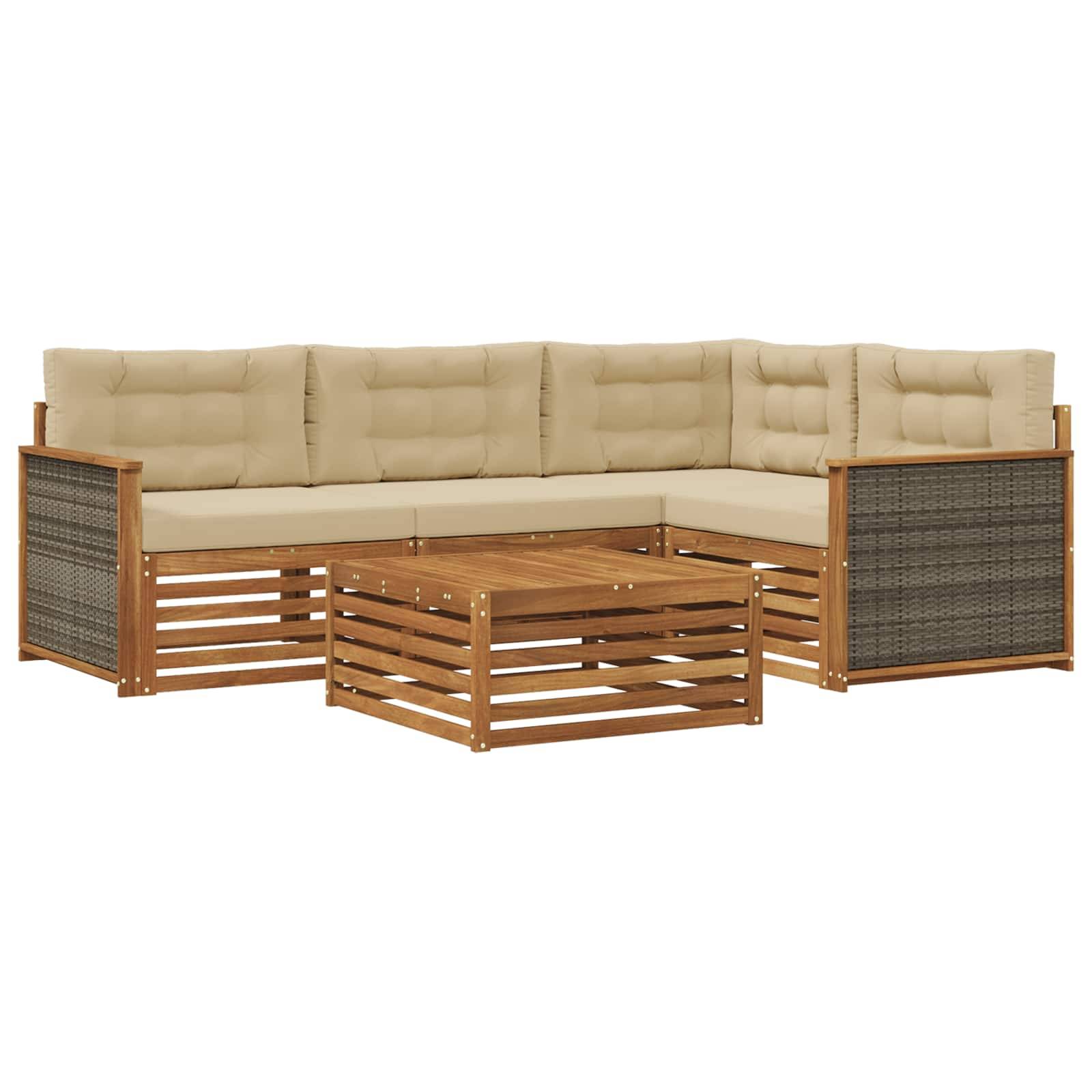 vidaXL Outdoor-Sofagarnitur mit Kissen 5 pcs Natur und Beige