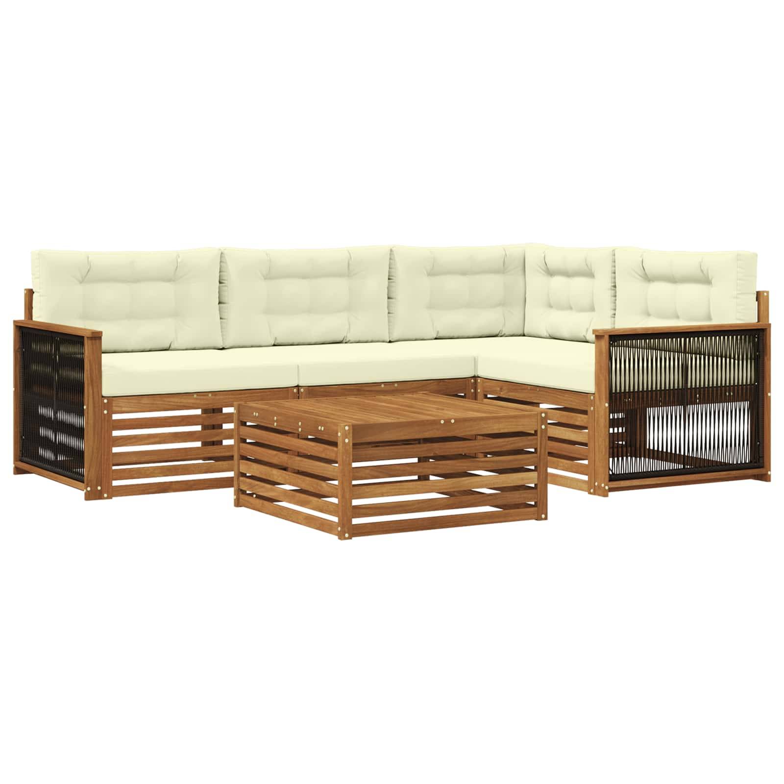 vidaXL Outdoor-Sofagarnitur mit Kissen 5 pcs Natur und Creme