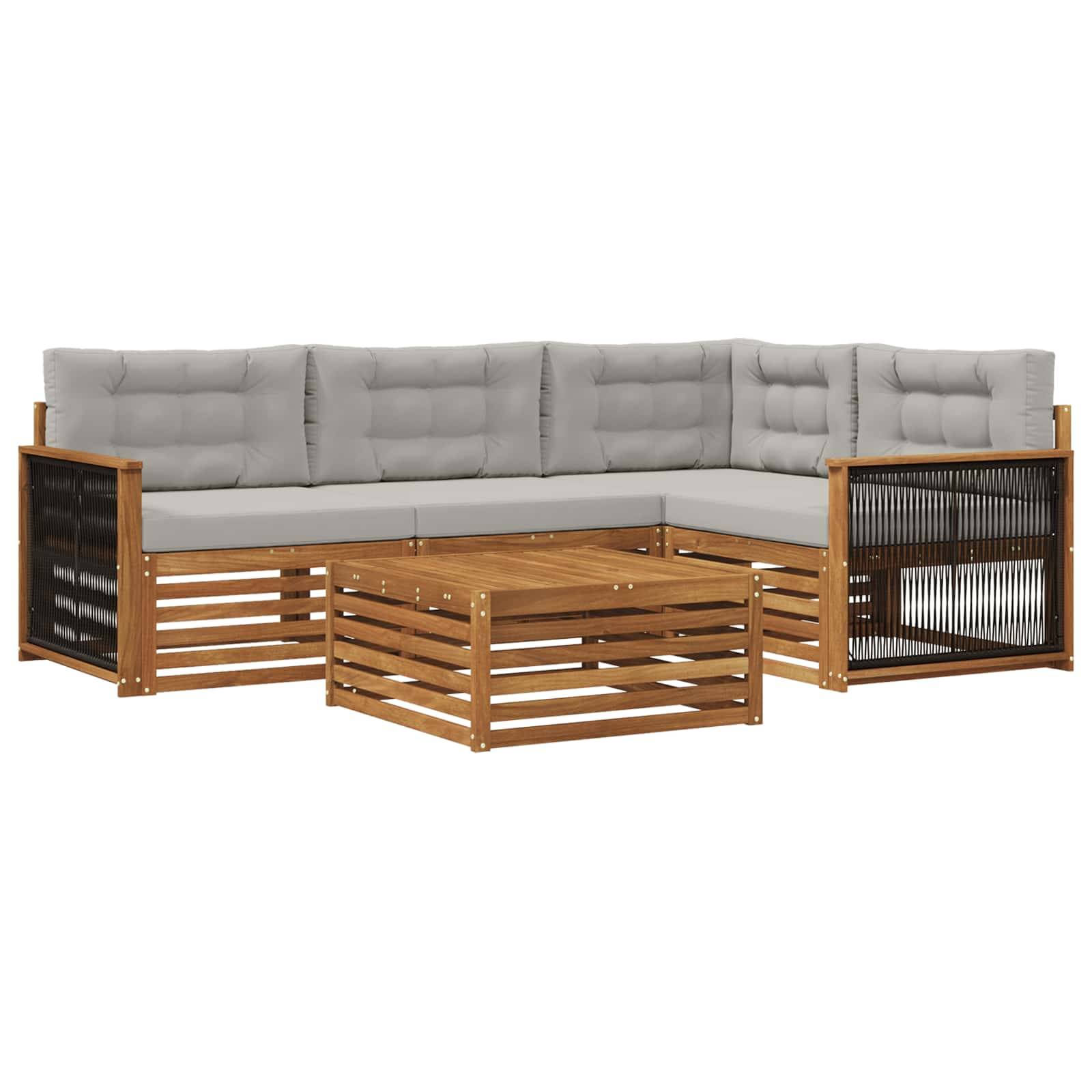 vidaXL Outdoor-Sofagarnitur mit Kissen 5 pcs Natürlich und Hellgrau