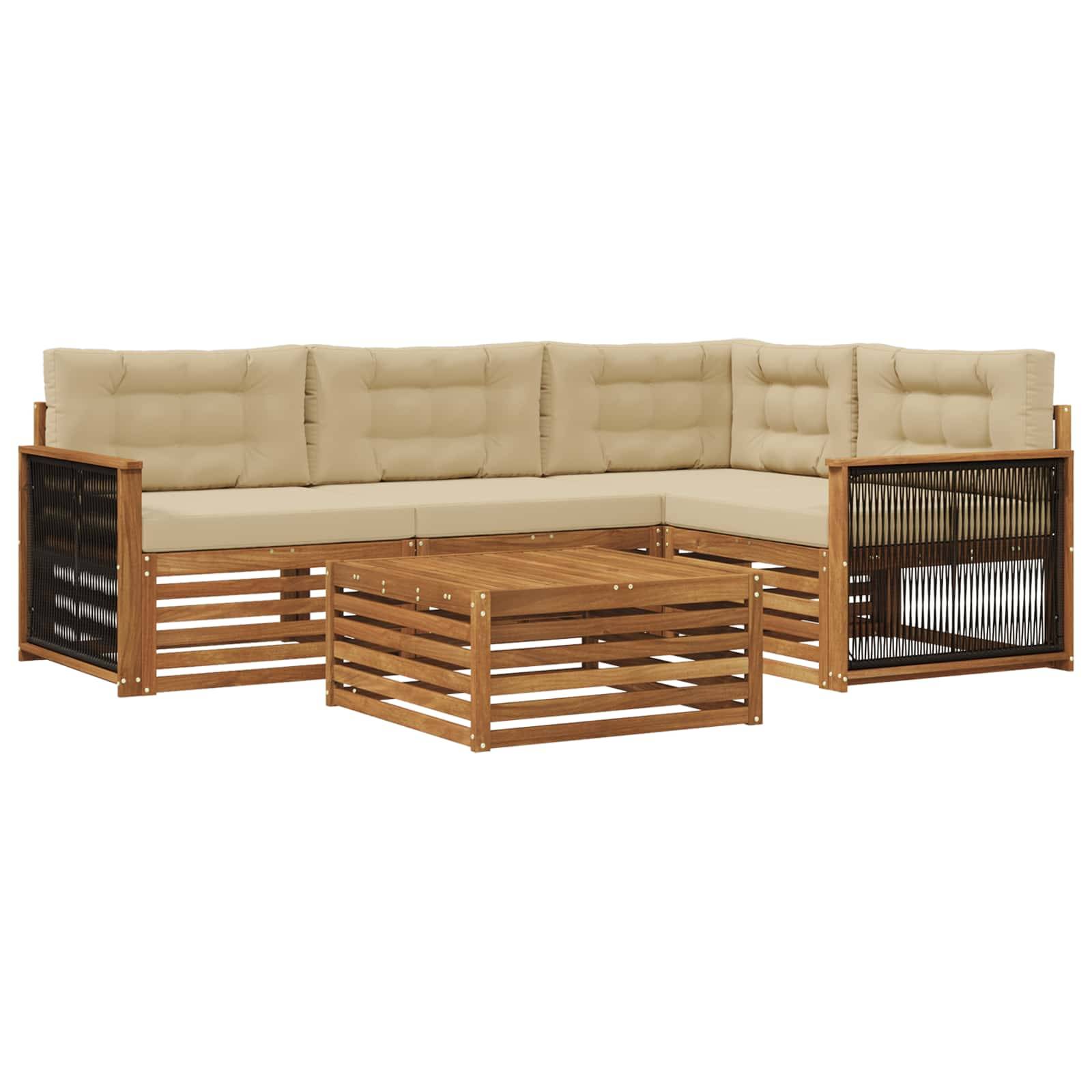 vidaXL Outdoor-Sofagarnitur mit Kissen 5 pcs Natur und Beige
