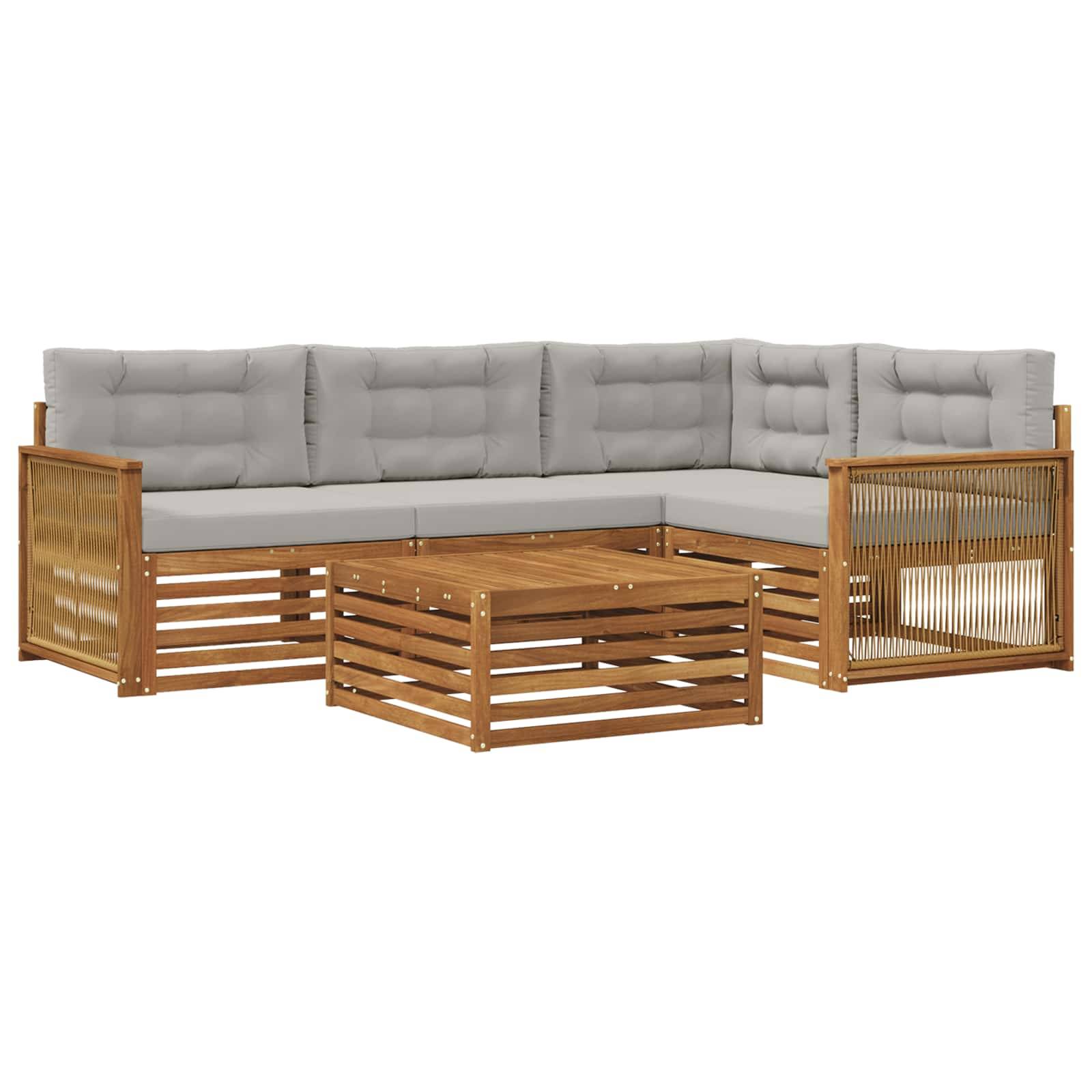 vidaXL Outdoor-Sofagarnitur mit Kissen 5 pcs Natürlich und Hellgrau