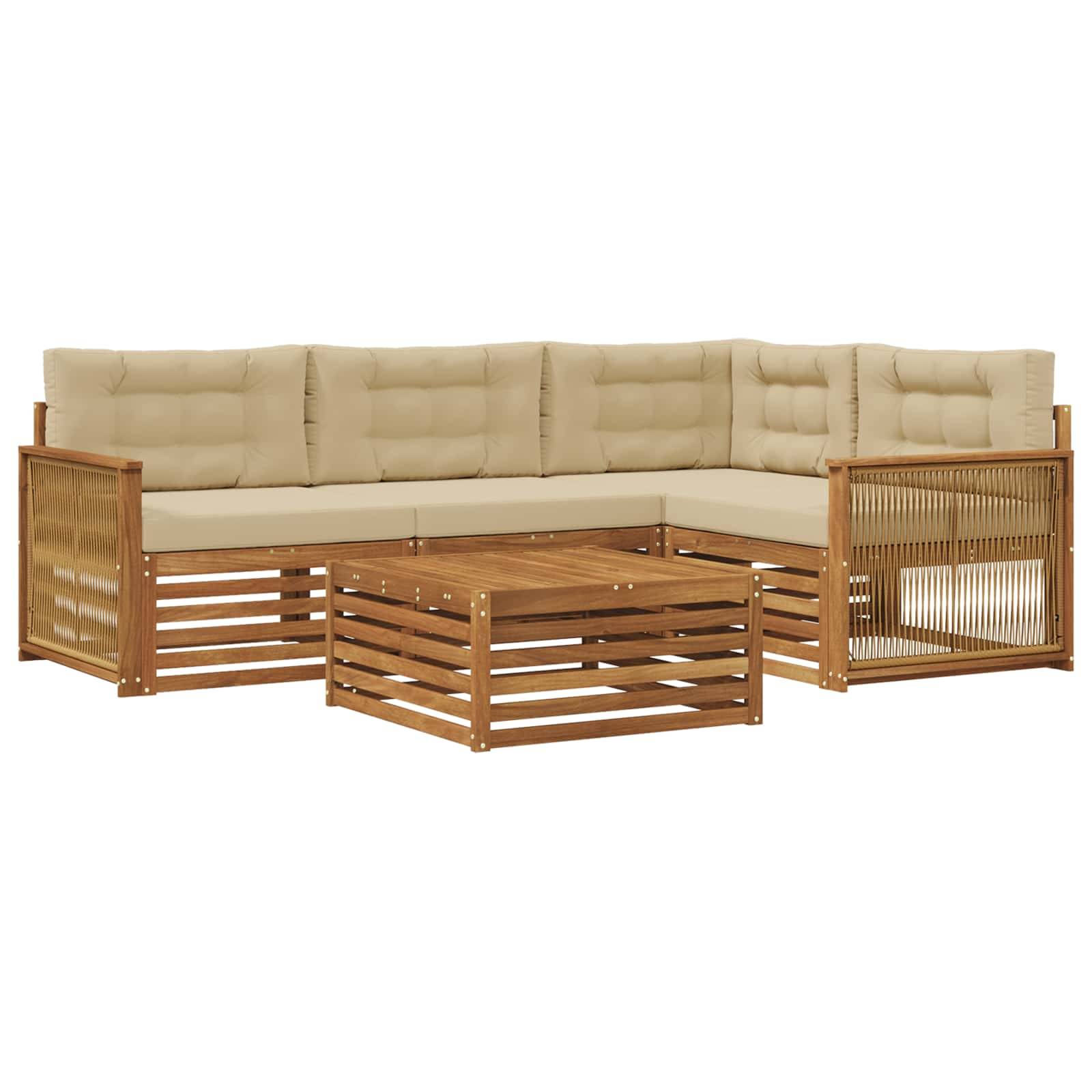 vidaXL Outdoor-Sofagarnitur mit Kissen 5 pcs Natur und Beige