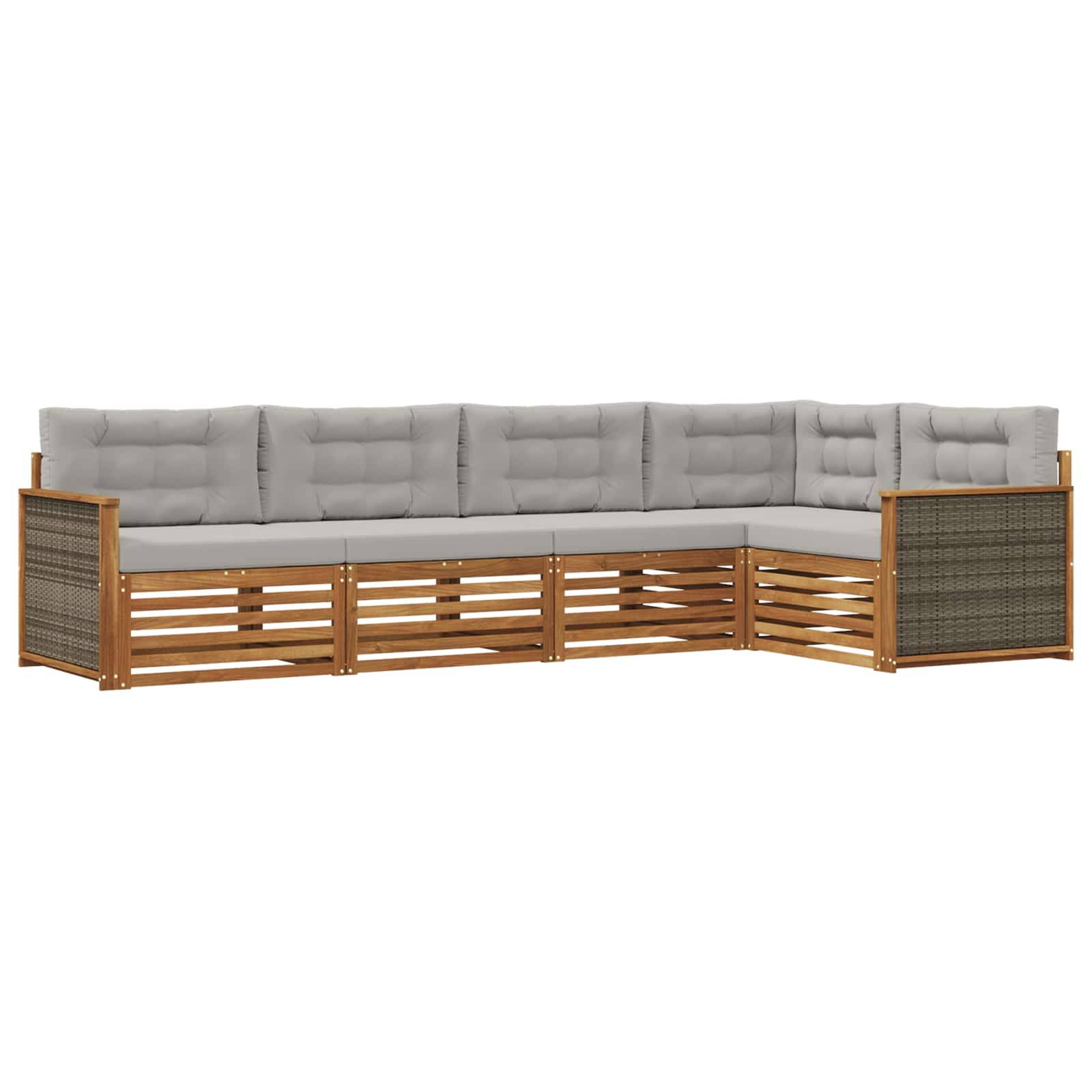 vidaXL Outdoor-Sofagarnitur mit Kissen 5 pcs Natürlich und Hellgrau