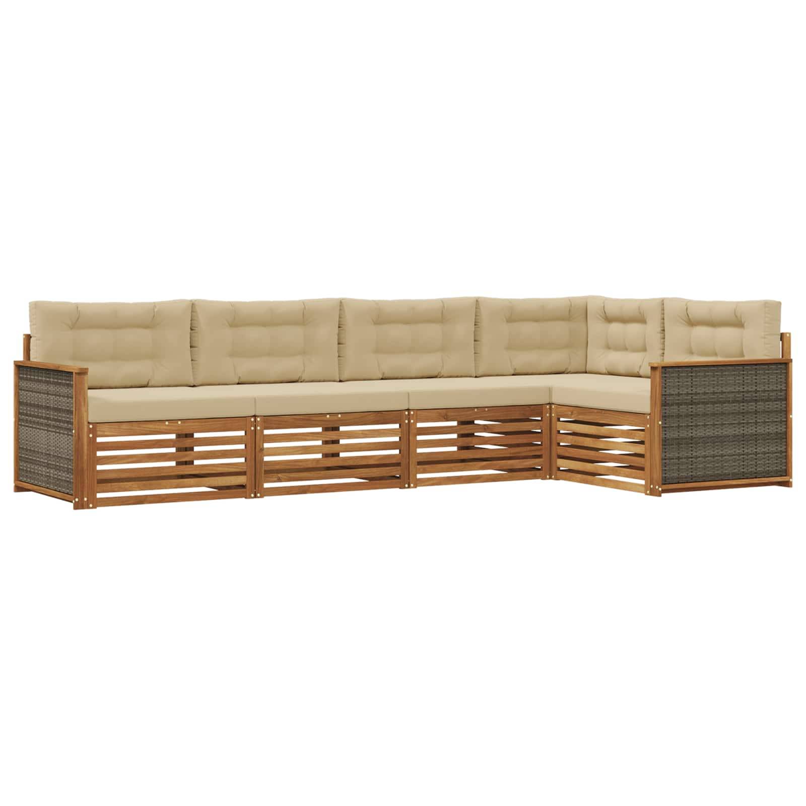 vidaXL Outdoor-Sofagarnitur mit Kissen 5 pcs Natur und Beige