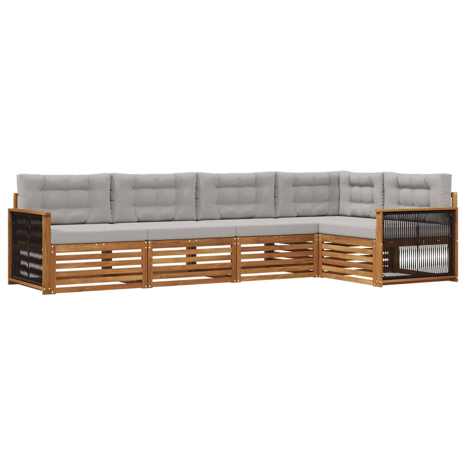 vidaXL Outdoor-Sofagarnitur mit Kissen 5 pcs Natürlich und Hellgrau