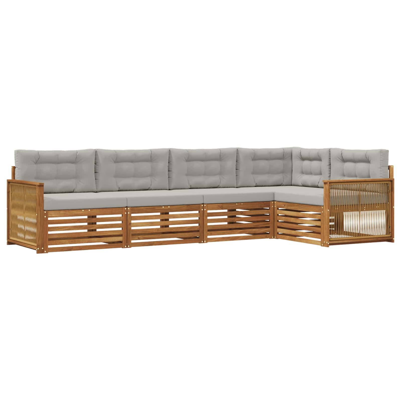 vidaXL Outdoor-Sofagarnitur mit Kissen 5 pcs Natürlich und Hellgrau