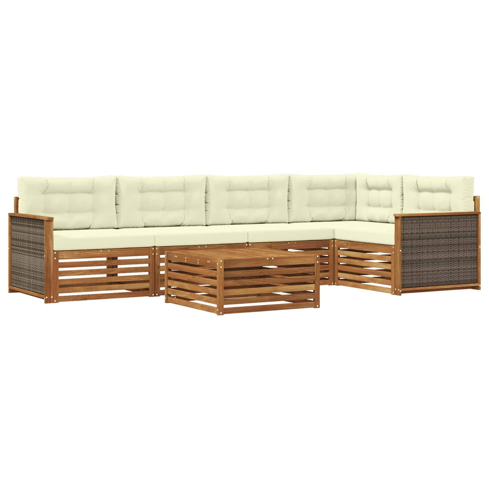 vidaXL Outdoor-Sofagarnitur mit Kissen 6 pcs Natur und Creme
