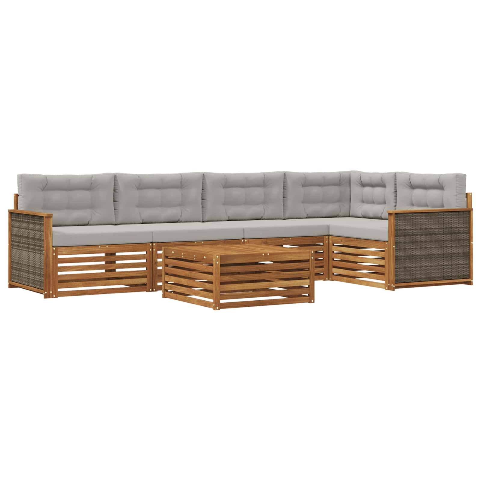 vidaXL Outdoor-Sofagarnitur mit Kissen 6 pcs Natürlich und Hellgrau