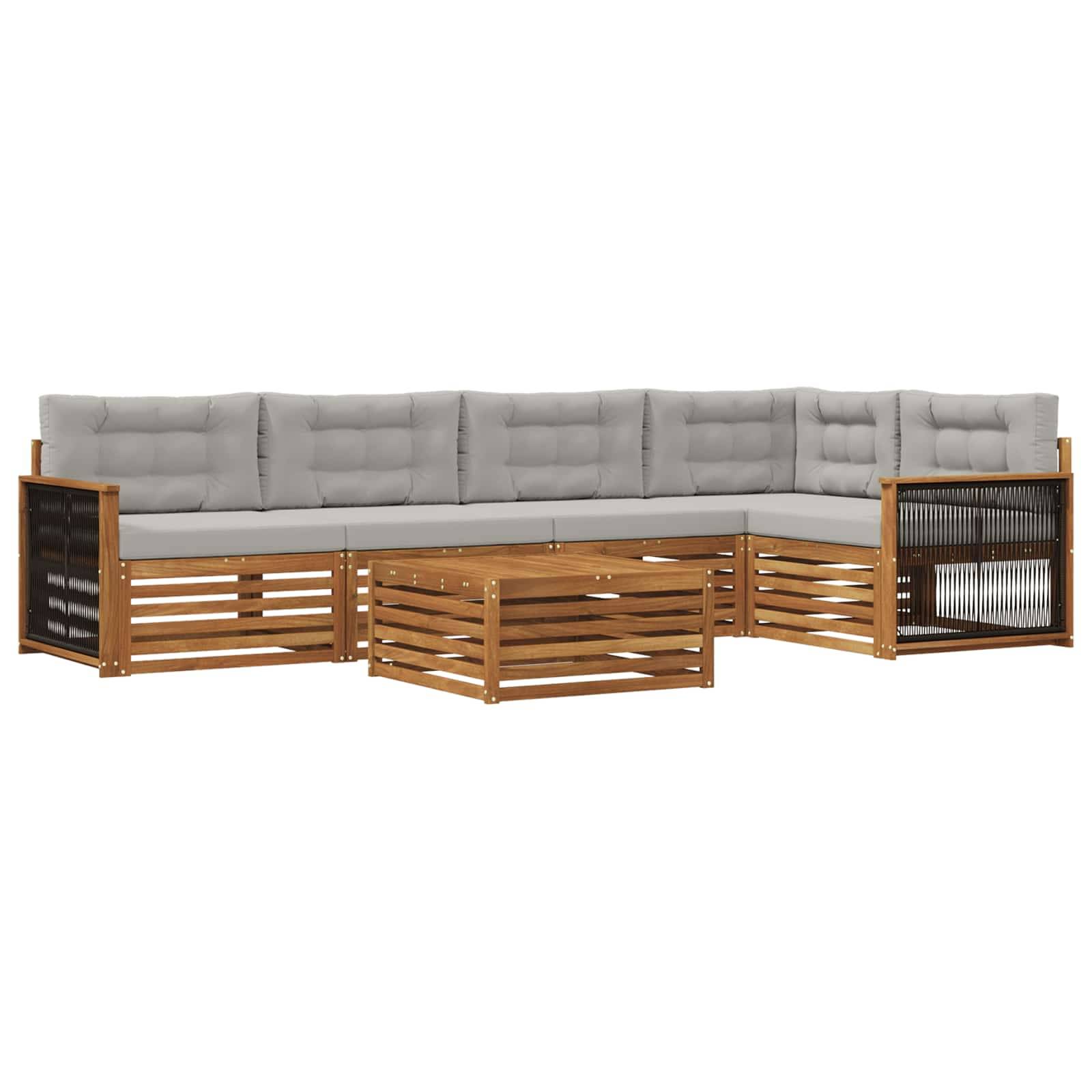 vidaXL Outdoor-Sofagarnitur mit Kissen 6 pcs Natürlich und Hellgrau