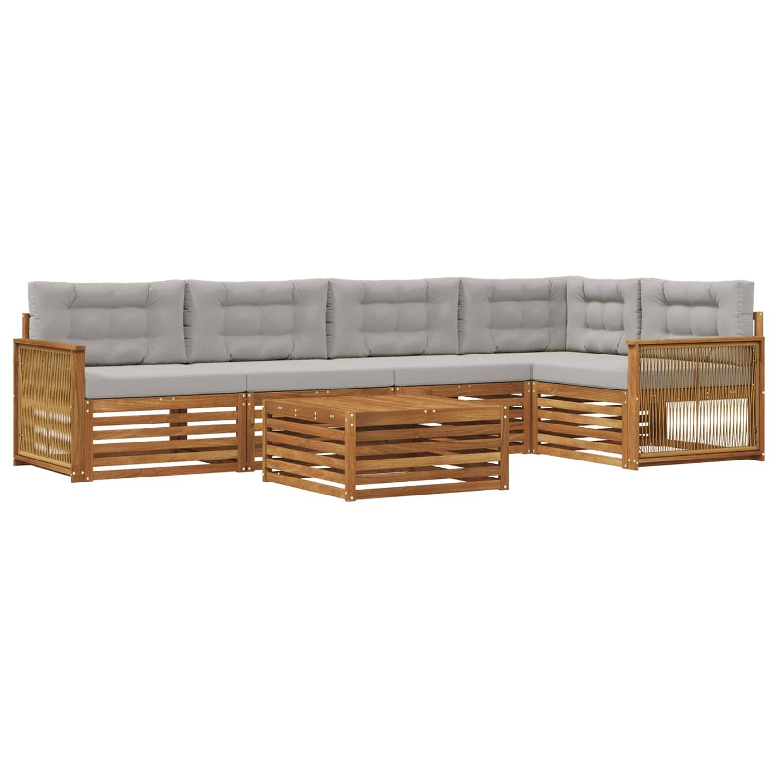 vidaXL Outdoor-Sofagarnitur mit Kissen 6 pcs Natürlich und Hellgrau