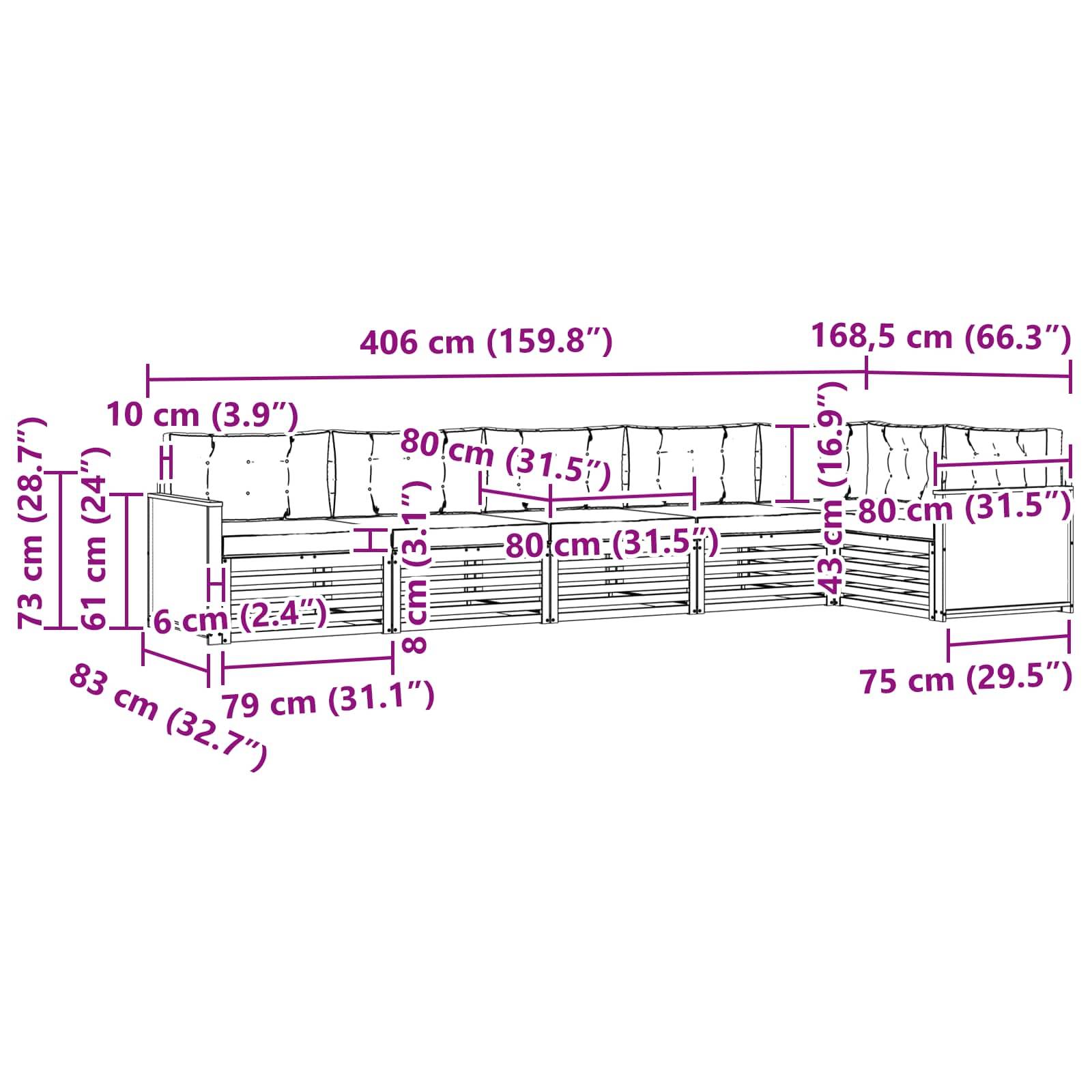 vidaXL Outdoor-Sofagarnitur 6 pcs Natürlich und Hellgrau