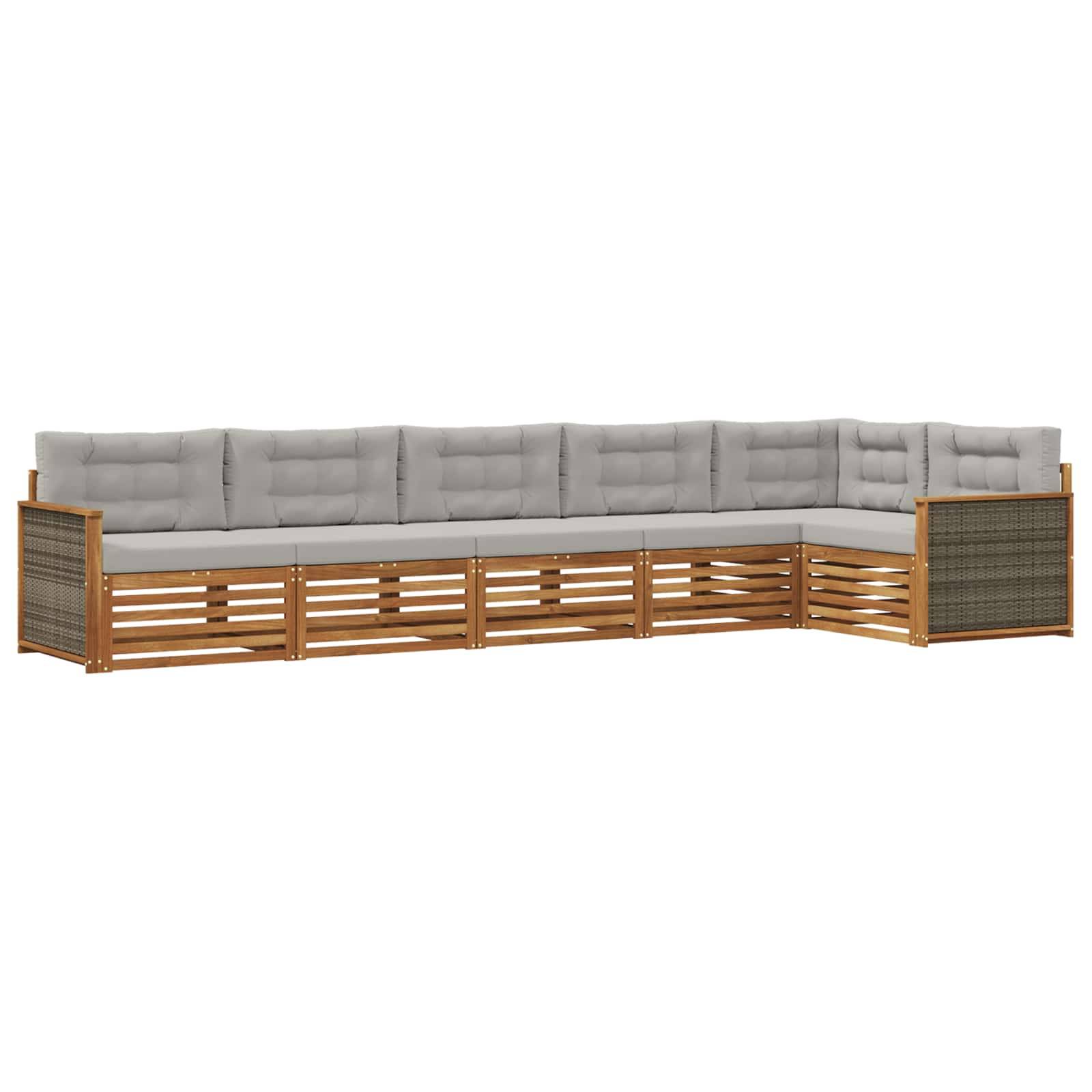 vidaXL Outdoor-Sofagarnitur mit Kissen 6 pcs Natürlich und Hellgrau