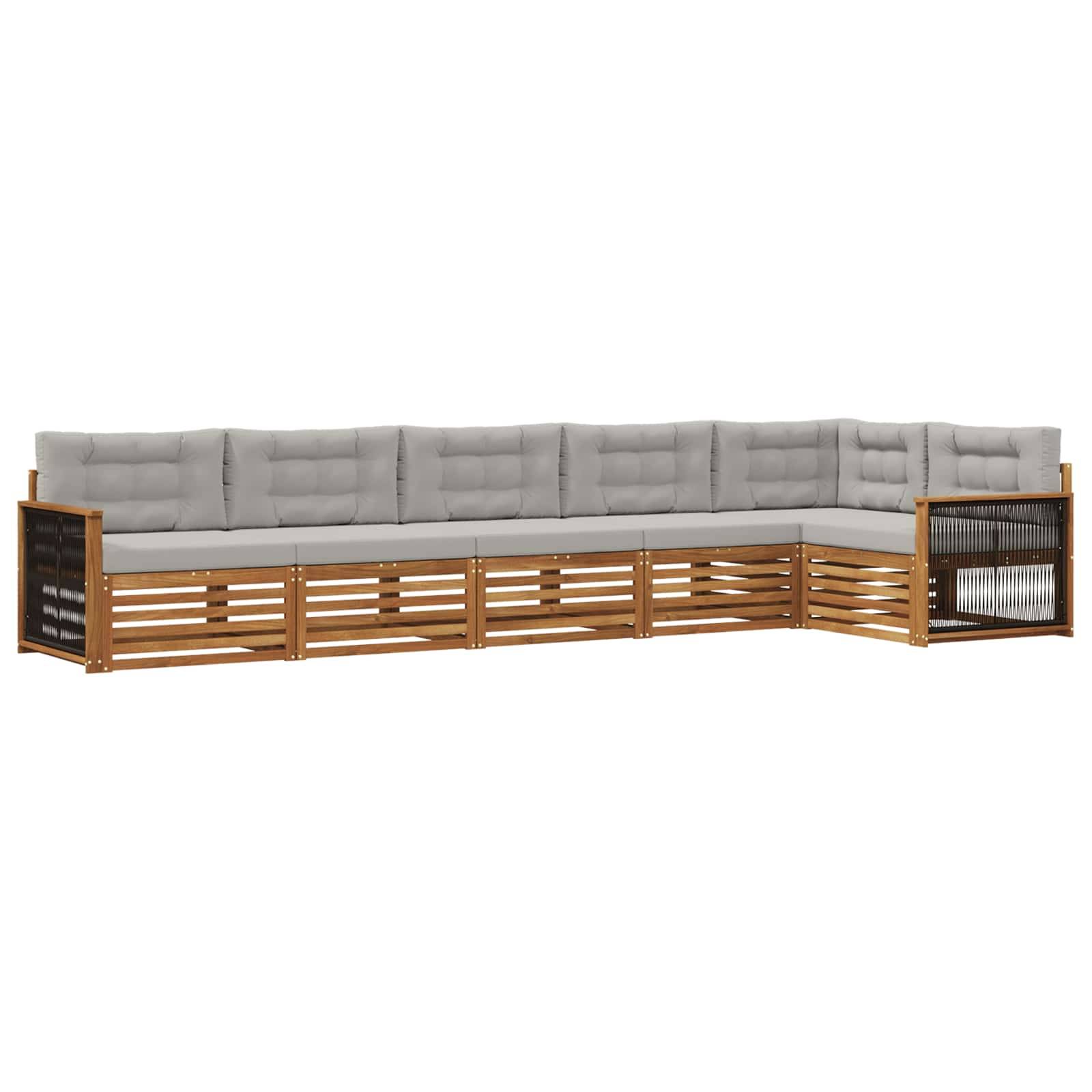 vidaXL Outdoor-Sofagarnitur mit Kissen 6 pcs Natürlich und Hellgrau
