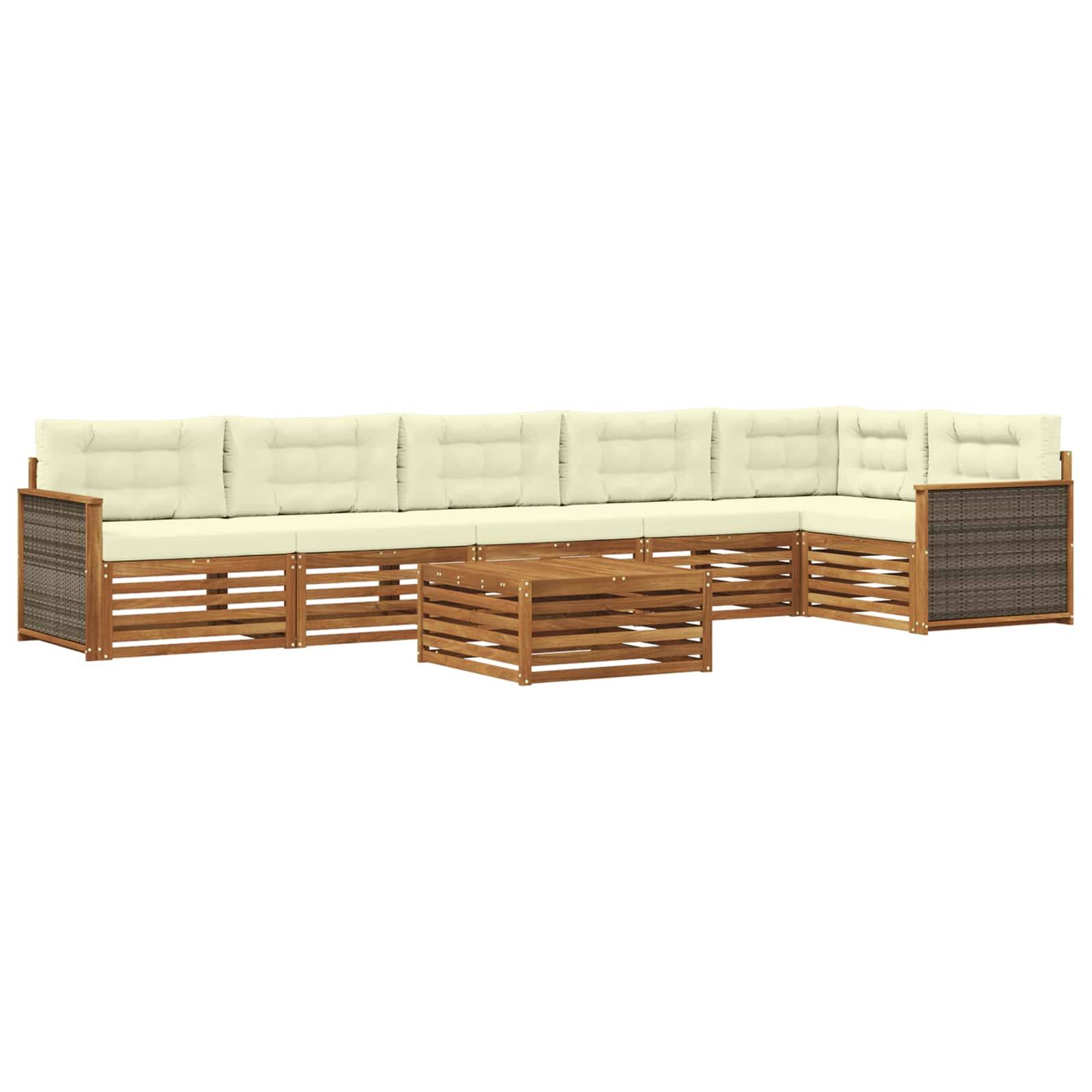 vidaXL Outdoor-Sofagarnitur mit Kissen 7 pcs Natur und Creme