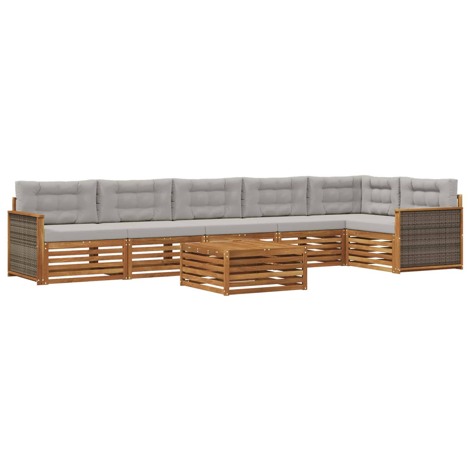 vidaXL Outdoor-Sofagarnitur mit Kissen 7 pcs Natürlich und Hellgrau