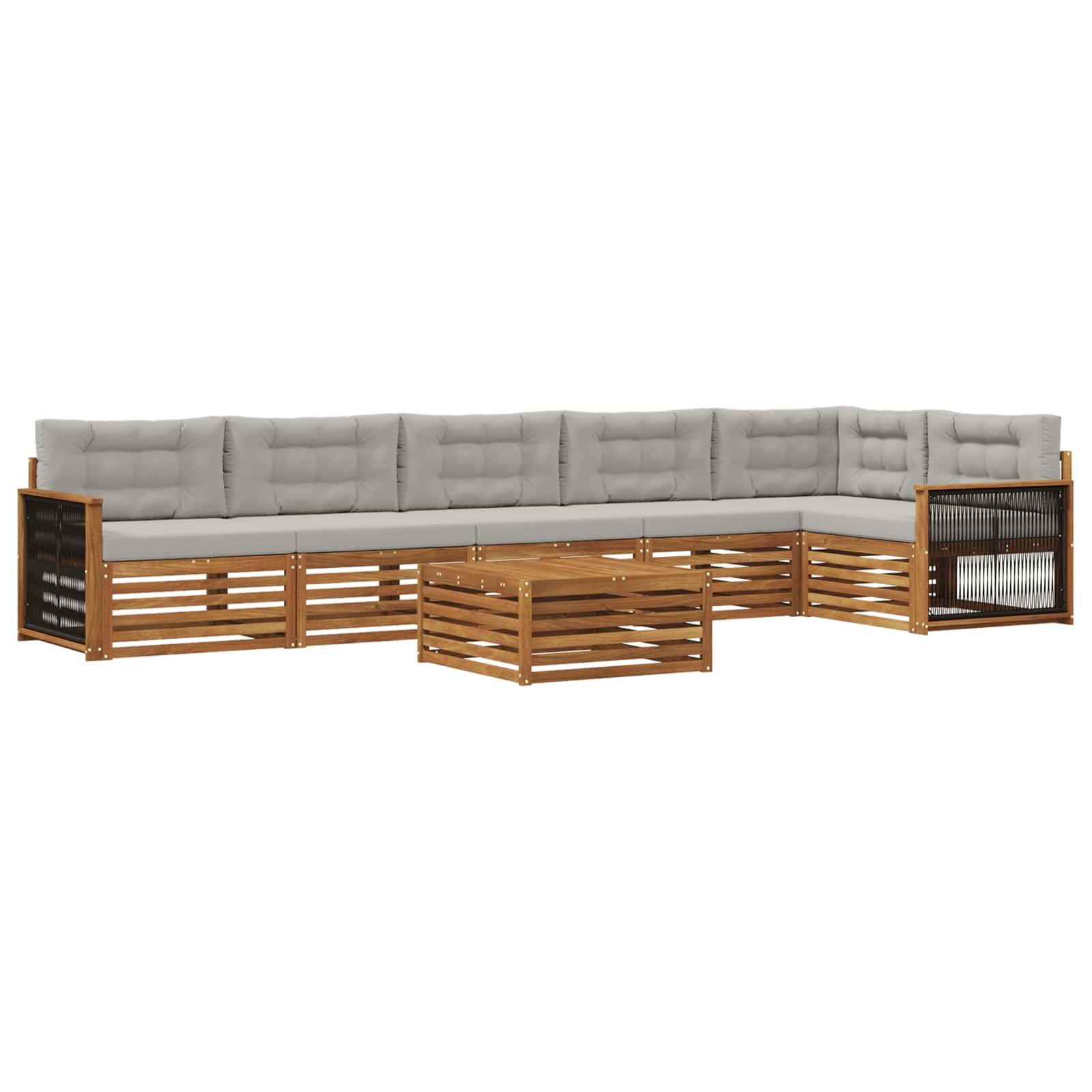 vidaXL Outdoor-Sofagarnitur mit Kissen 7 pcs Natürlich und Hellgrau