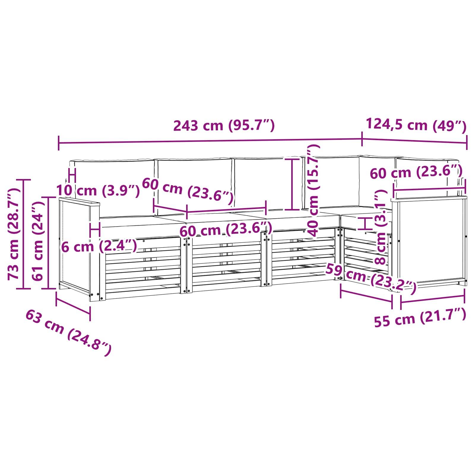 vidaXL Ecksofa Set mit Kissen 4 pcs Natur und Anthrazit