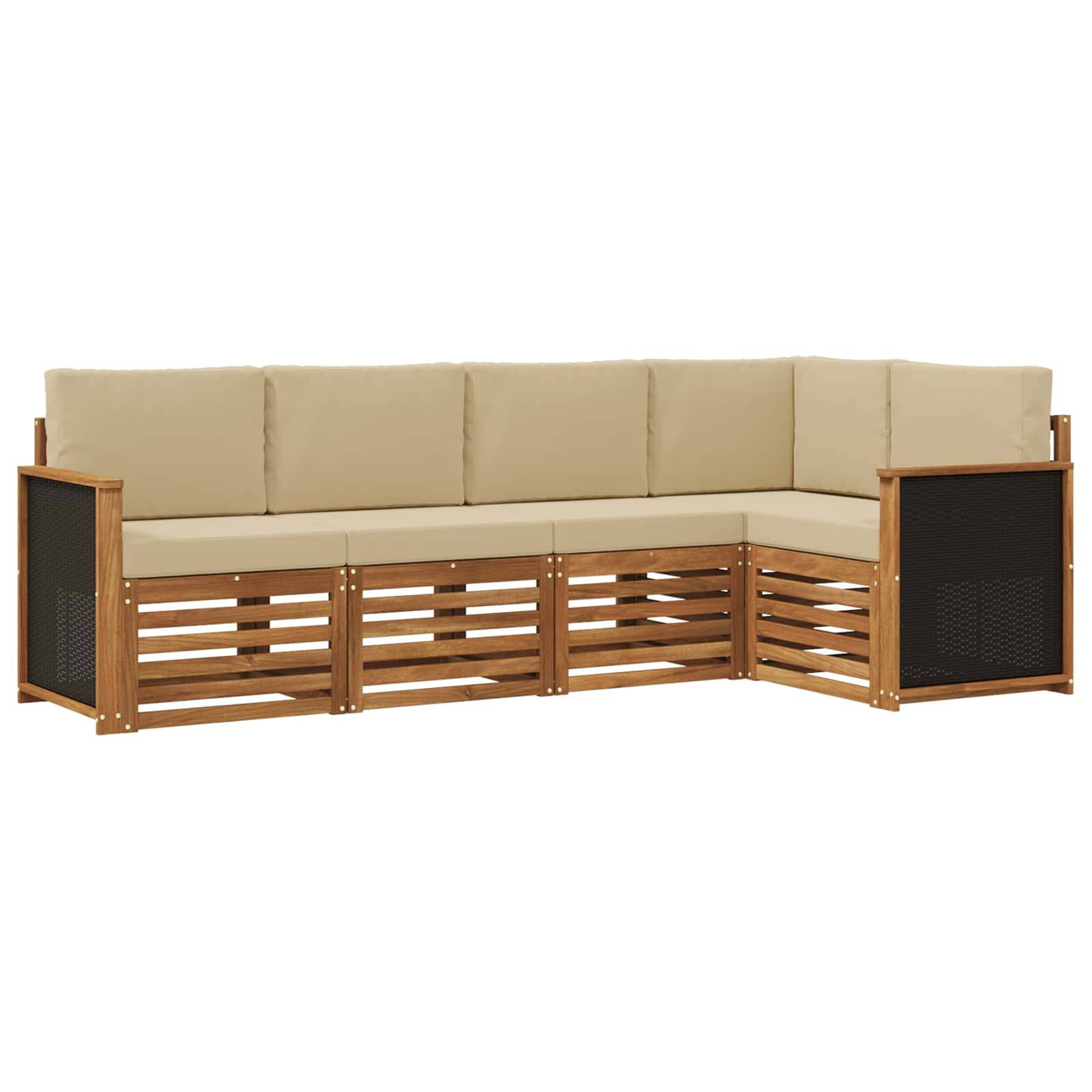 vidaXL Ecksofa Set 4 pcs Natur Massives Akazienholz und Polyester