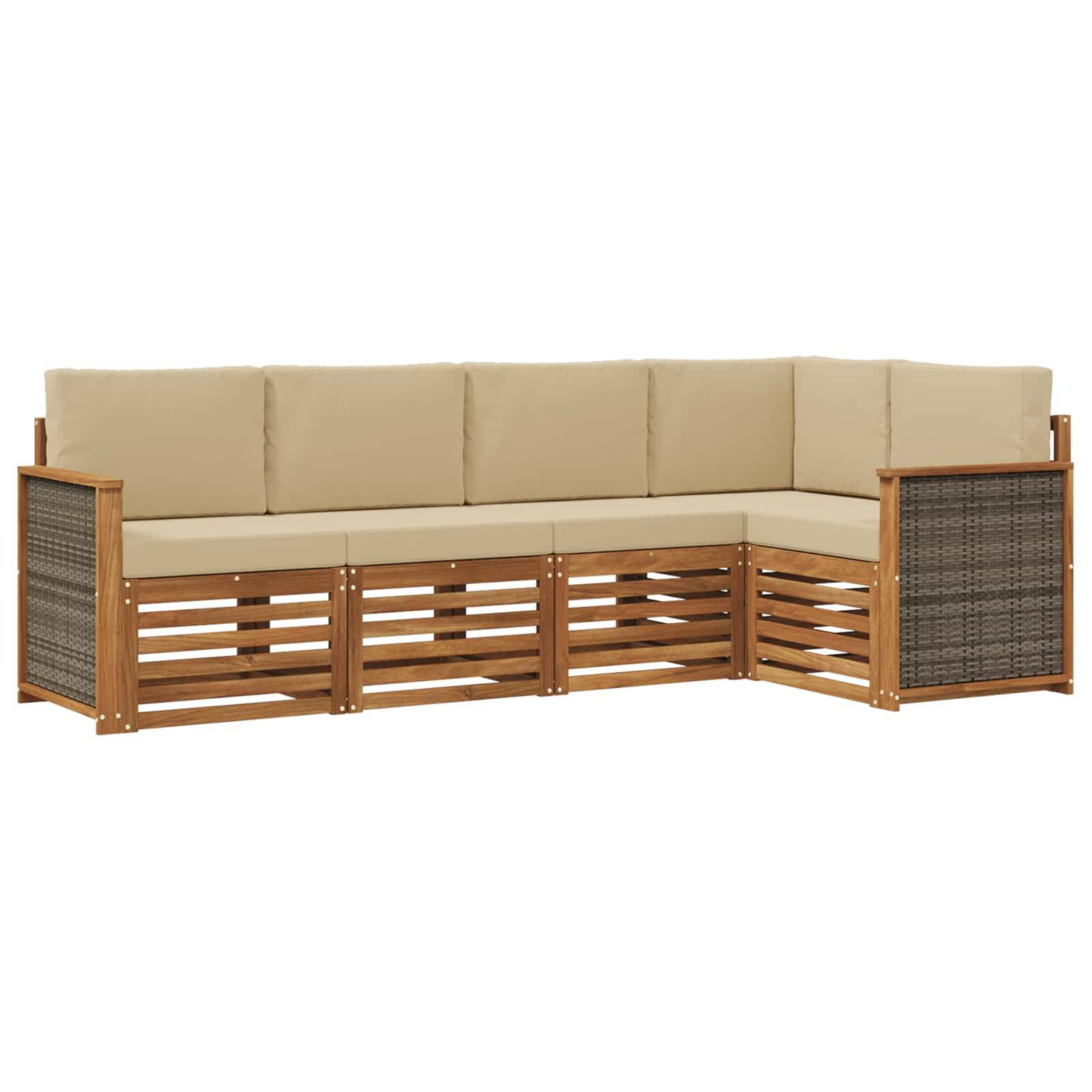 vidaXL Ecksofa Set 4 pcs Natur Massives Akazienholz und Polyester