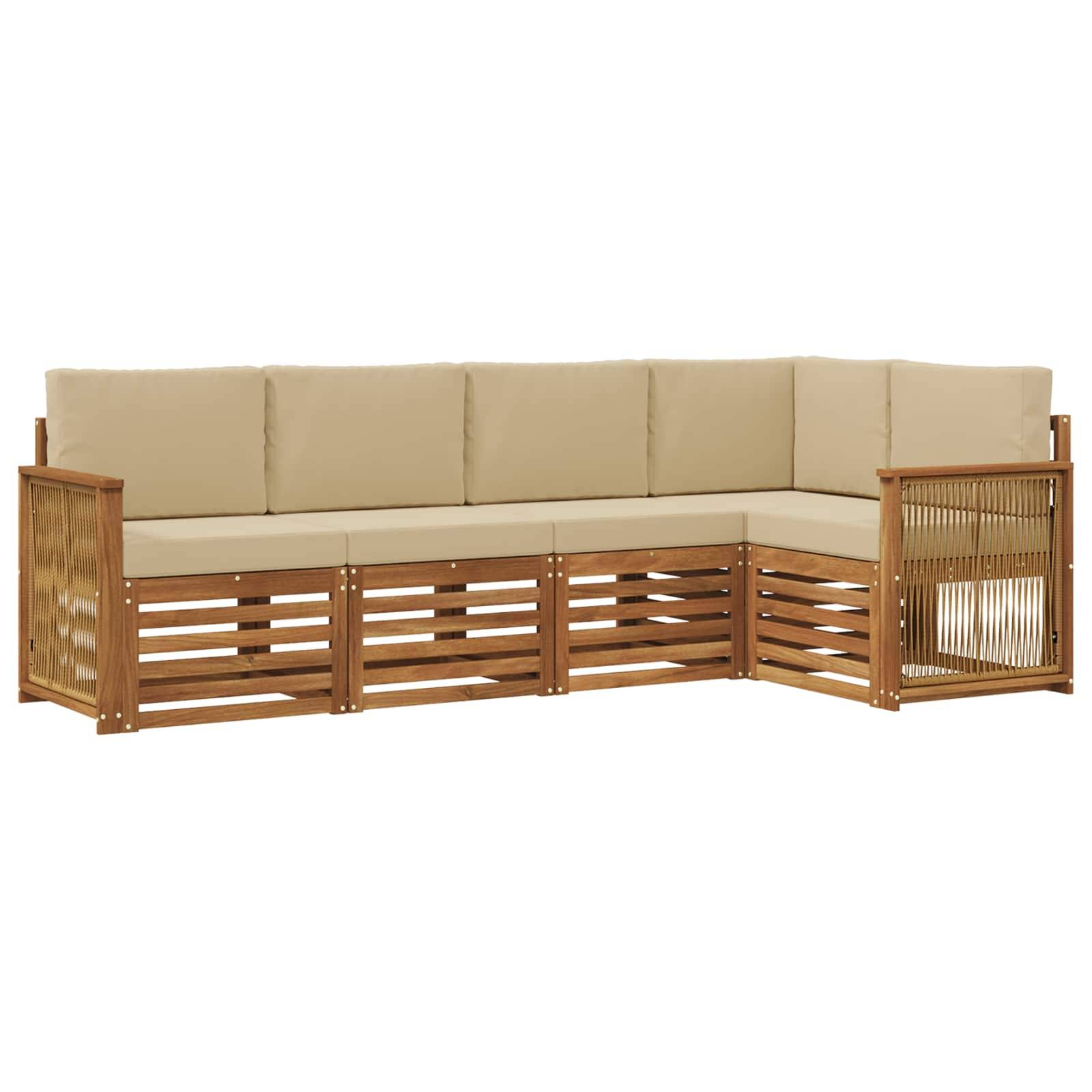 vidaXL Ecksofa Set 4 pcs Natur Massives Akazienholz und Polyester