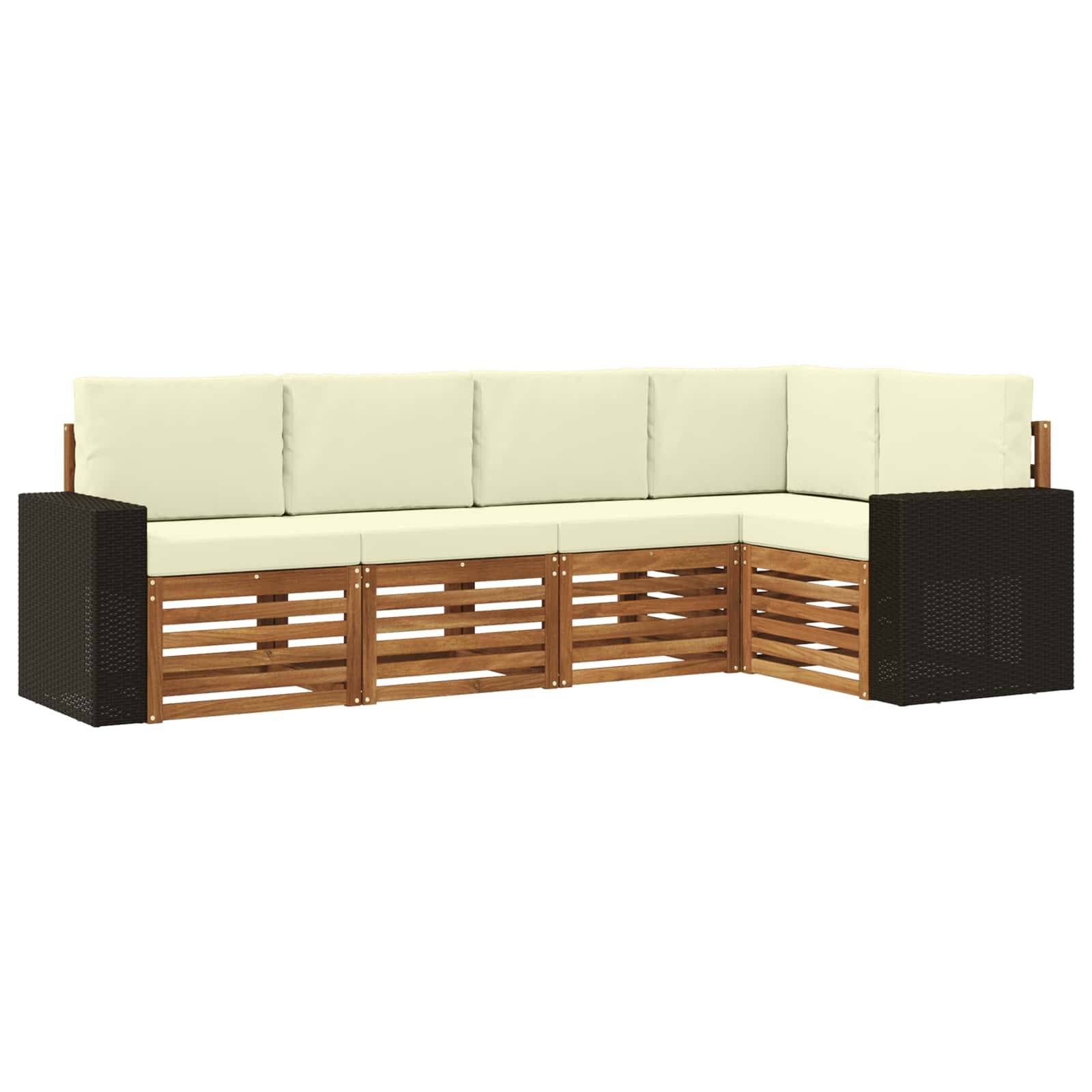 vidaXL Ecksofa Set mit Kissen 5 pcs Natur und Creme Massivholz Akazie