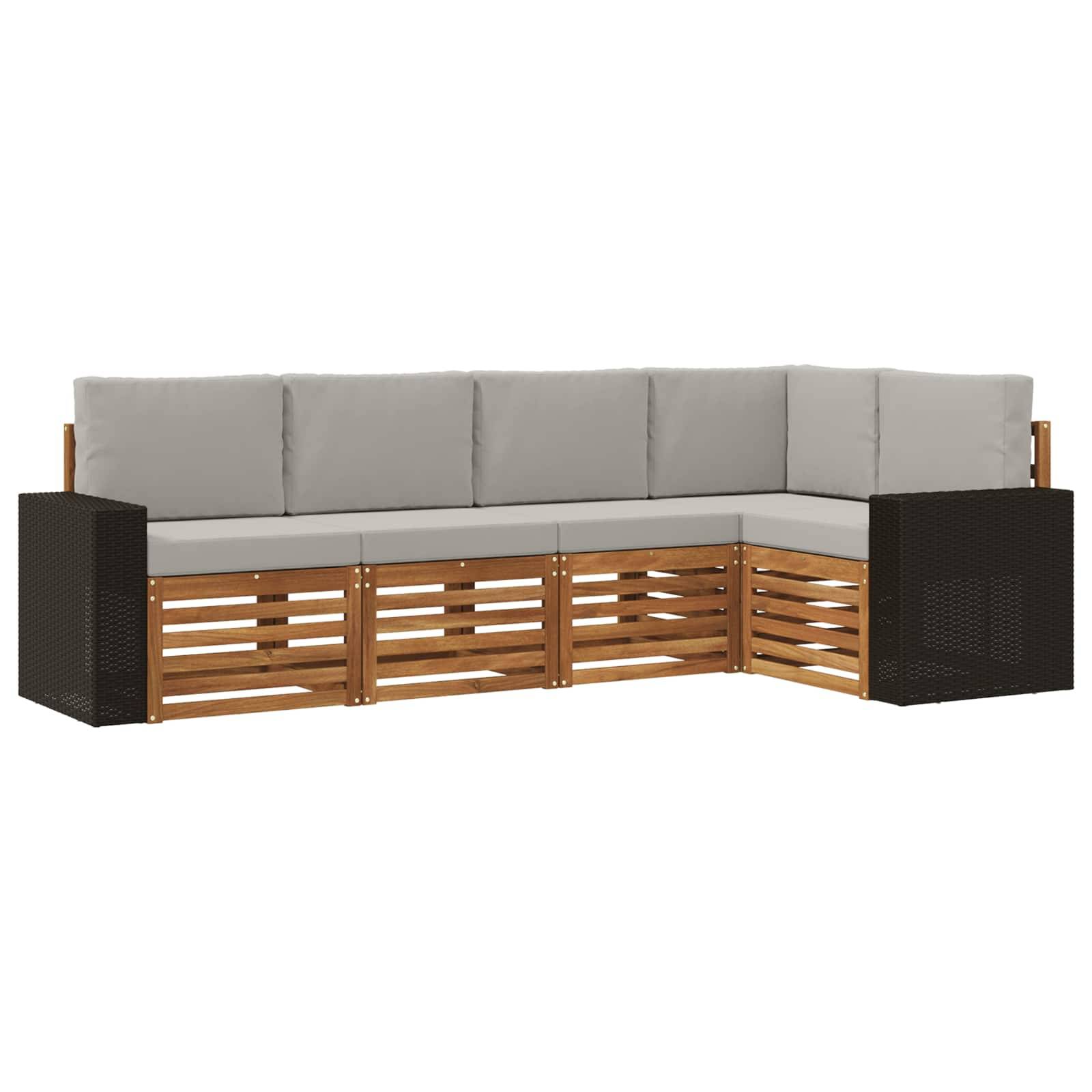 vidaXL Ecksofa Set 5 pcs Natürlich und Hellgrau Massivholz Akazie