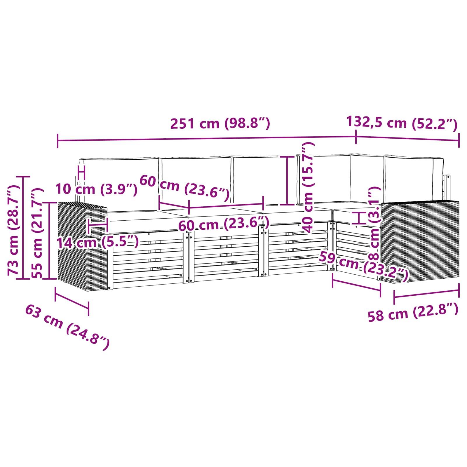 vidaXL Ecksofa Set 5 pcs Natürlich und Hellgrau Massivholz Akazie